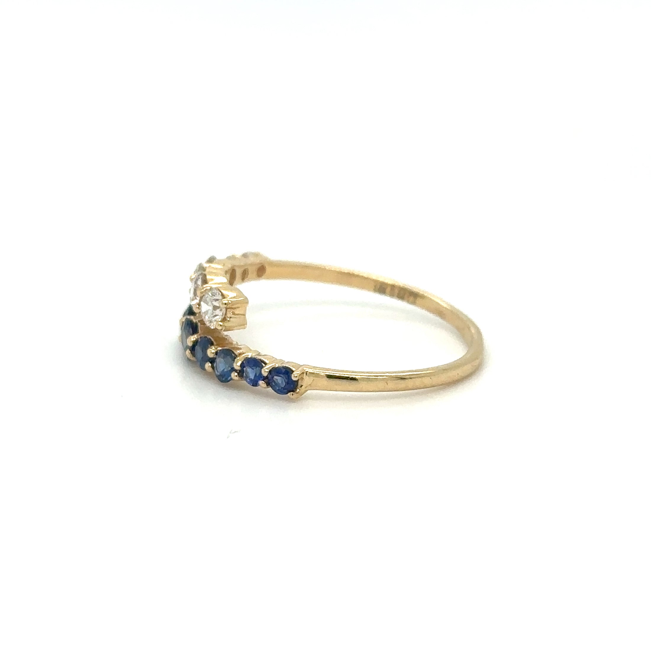 Anillo De Diamantes Y Zafiro En Oro Amarillo De 14Kt, 0.99 CT