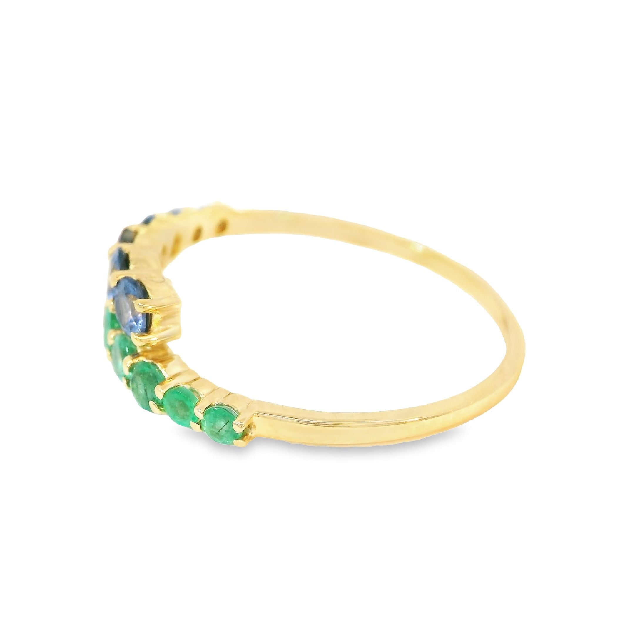 Anillo De Oro Amarillo De 14 Quilates Con Esmeralda Y Zafiro, 0.95 CT