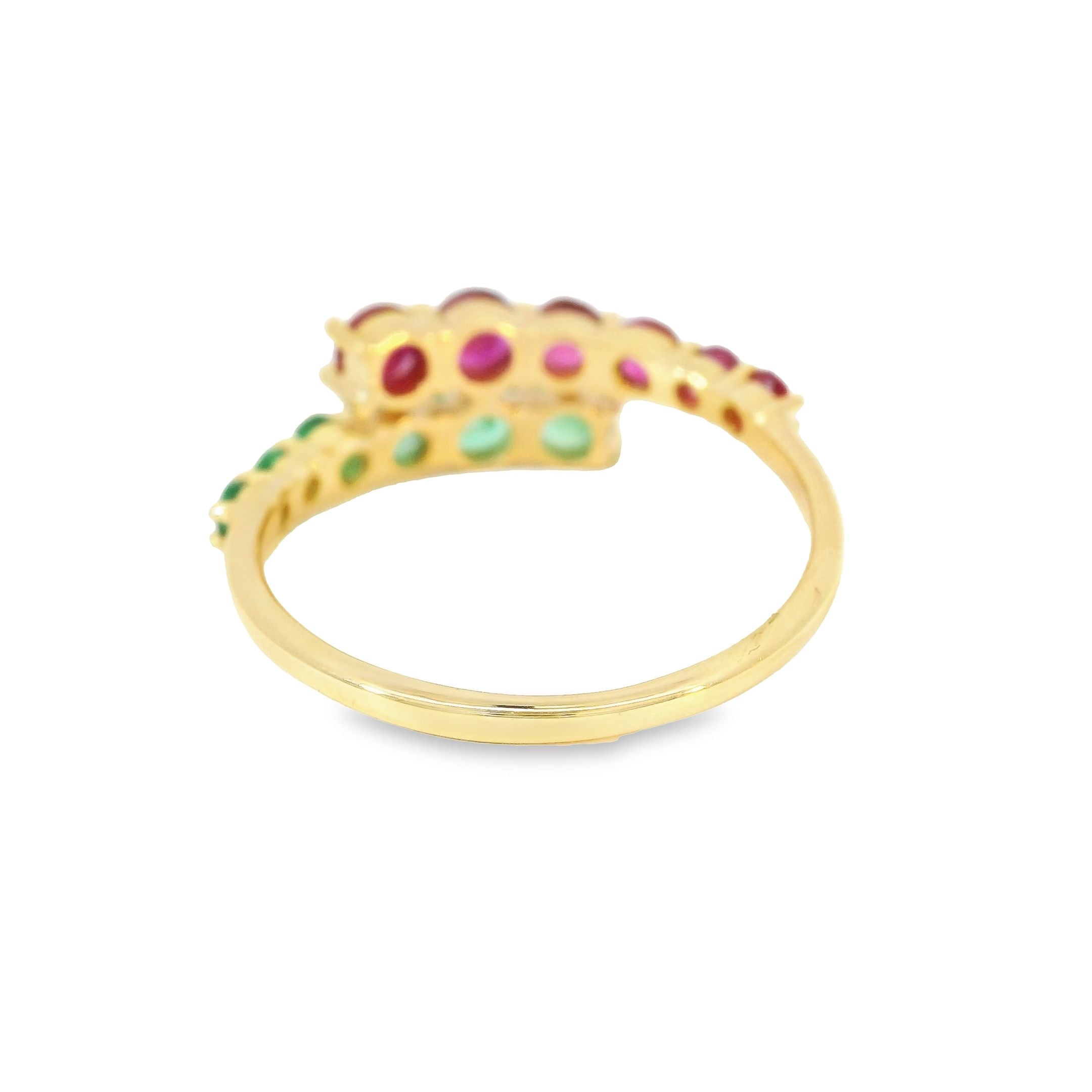 Anillo De Esmeralda Y Rubí En Oro Amarillo De 14Kt, 0.95 CT