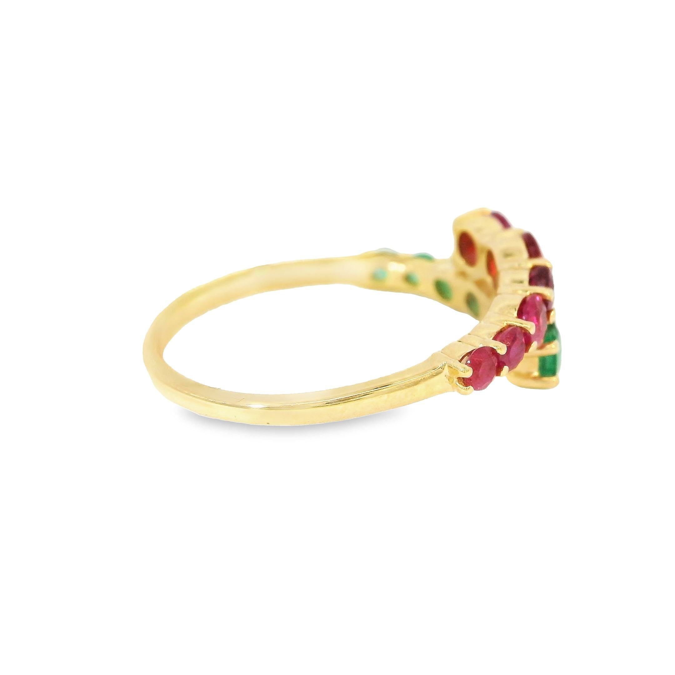 Anillo De Esmeralda Y Rubí En Oro Amarillo De 14Kt, 0.95 CT