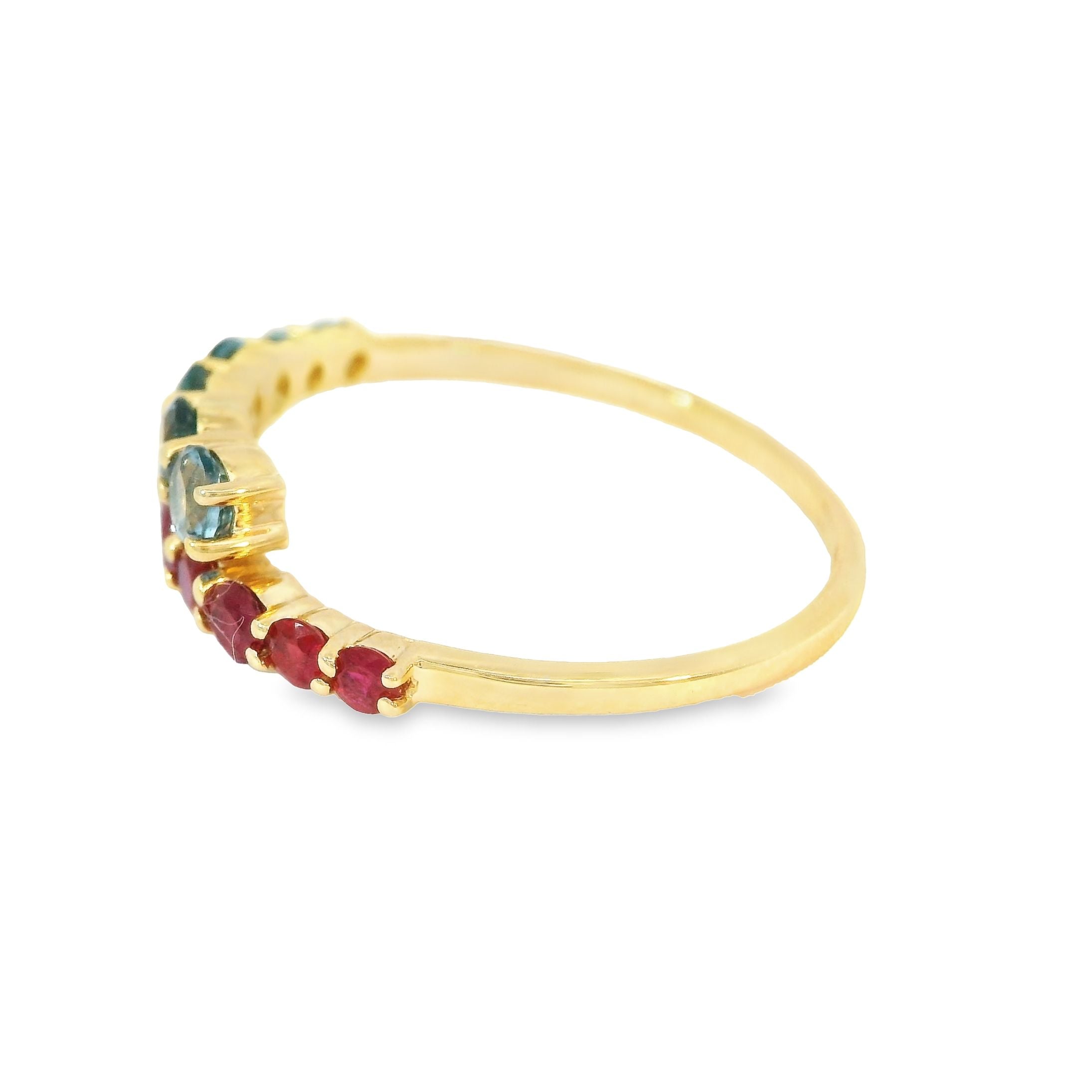 Anillo De Oro Amarillo De 14Kt Con Topacio Azul Y Rubí De Londres, 1.05 CT