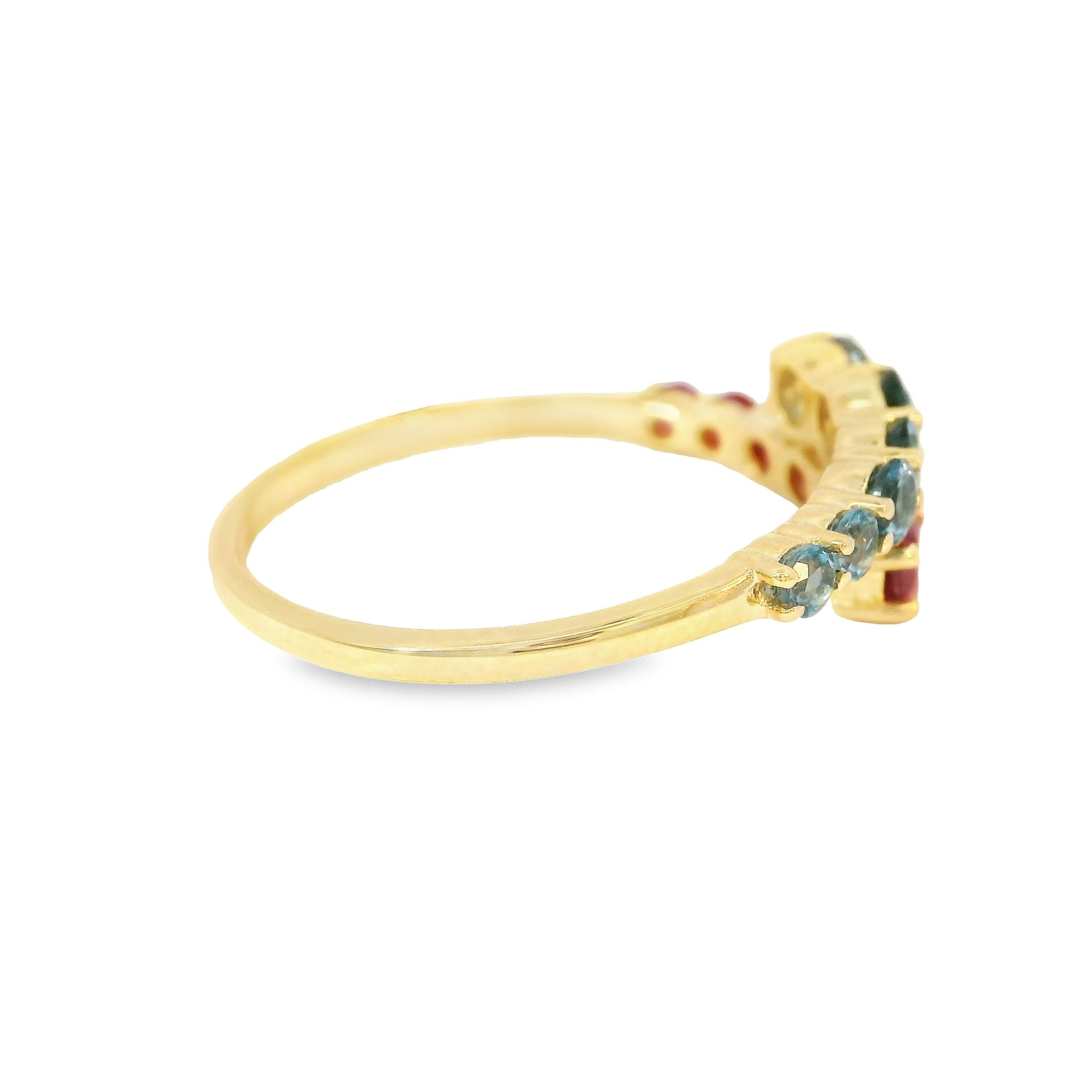 Anillo De Oro Amarillo De 14Kt Con Topacio Azul Y Rubí De Londres, 1.05 CT