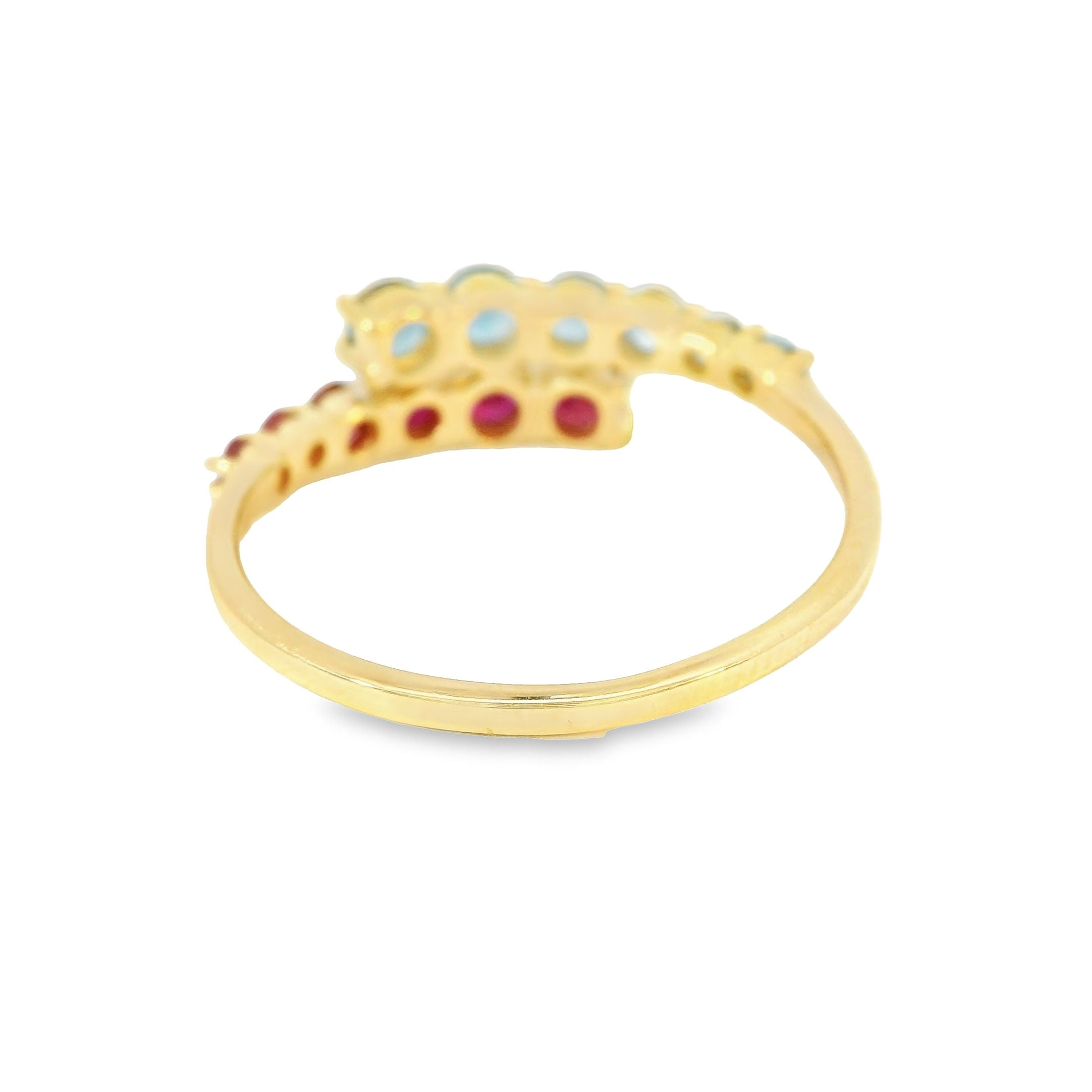 Anillo De Oro Amarillo De 14Kt Con Topacio Azul Y Rubí De Londres, 1.05 CT