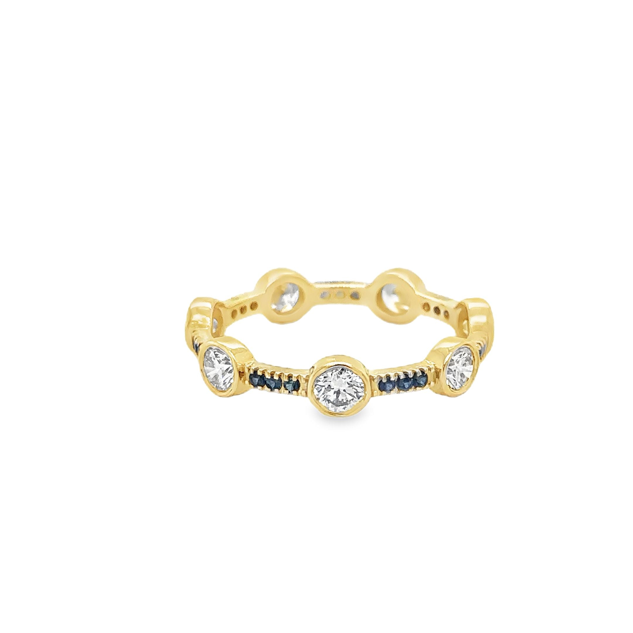 Anillo De Diamantes Y Zafiro En Oro Amarillo De 14K, 1,46 Tcw