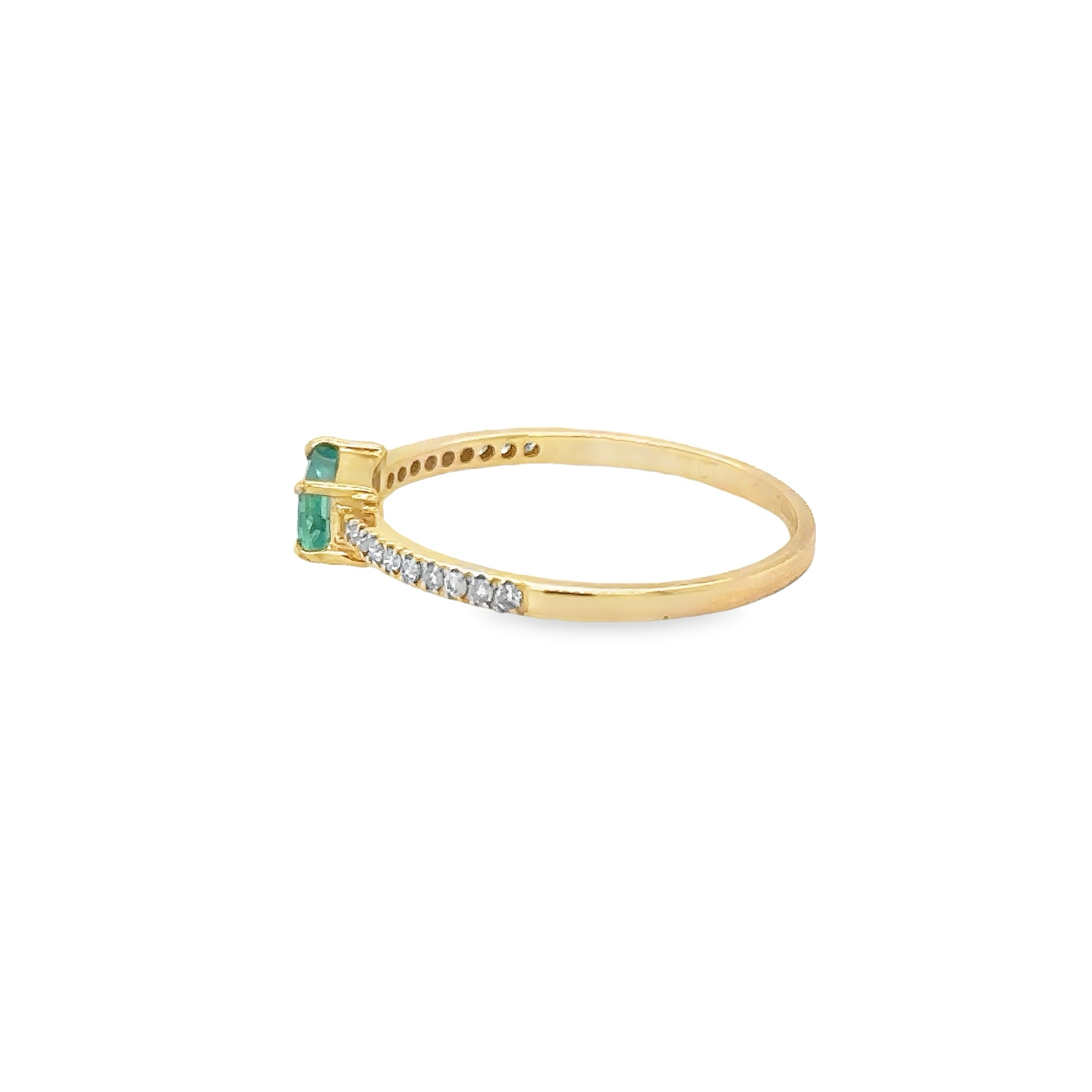 Anillo De Oro Amarillo De 14Kt Con Esmeralda Y Diamantes, 0.52 CT