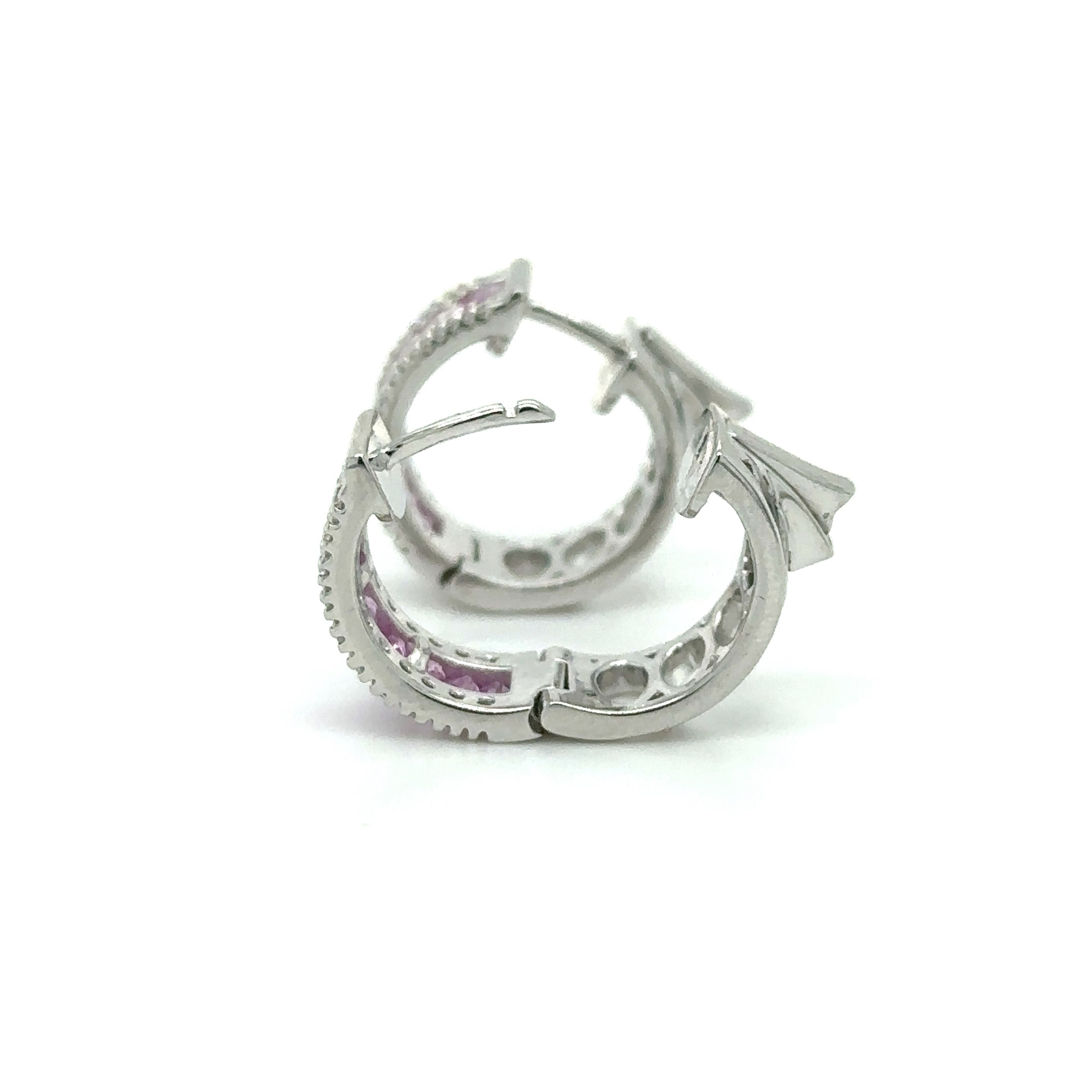 Arete De Diamantes Y Zafiro Rosa En Oro Blanco De 14K, 2,14 Tcw