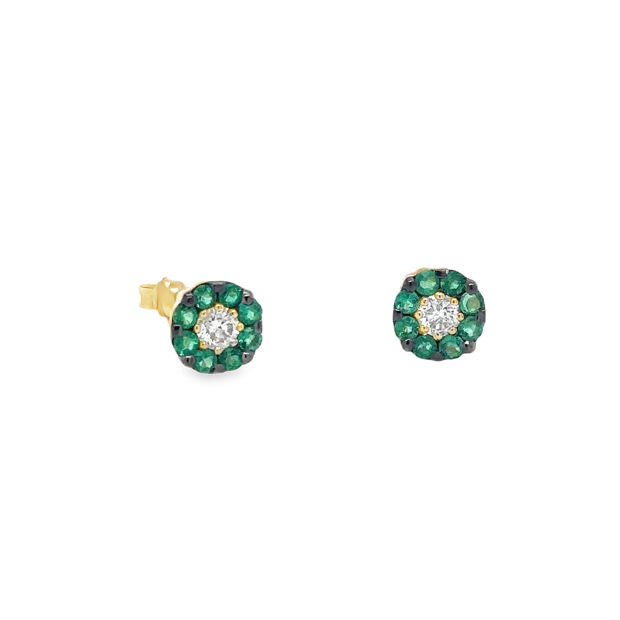 Pendientes De Esmeralda Y Diamantes En Oro Amarillo De 14Kt, 0.63 CT