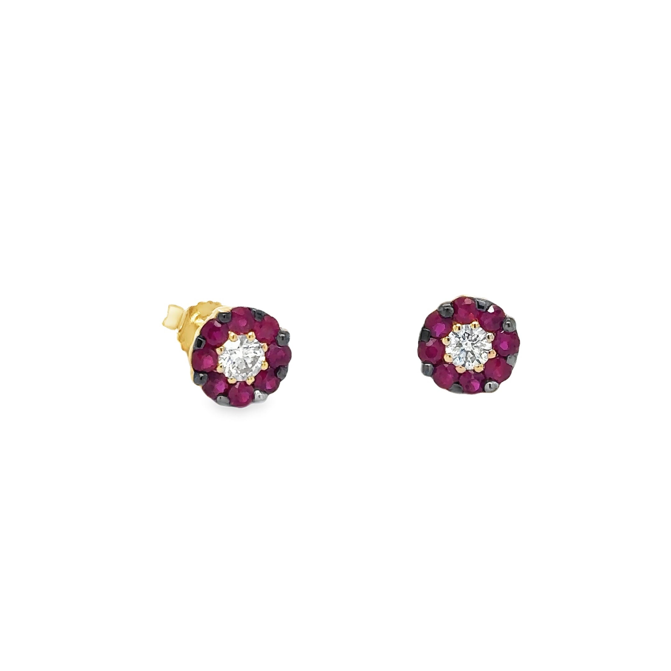 Pendientes De Oro Amarillo De 14Kt Con Rubí Y Diamantes, 0.71 CT