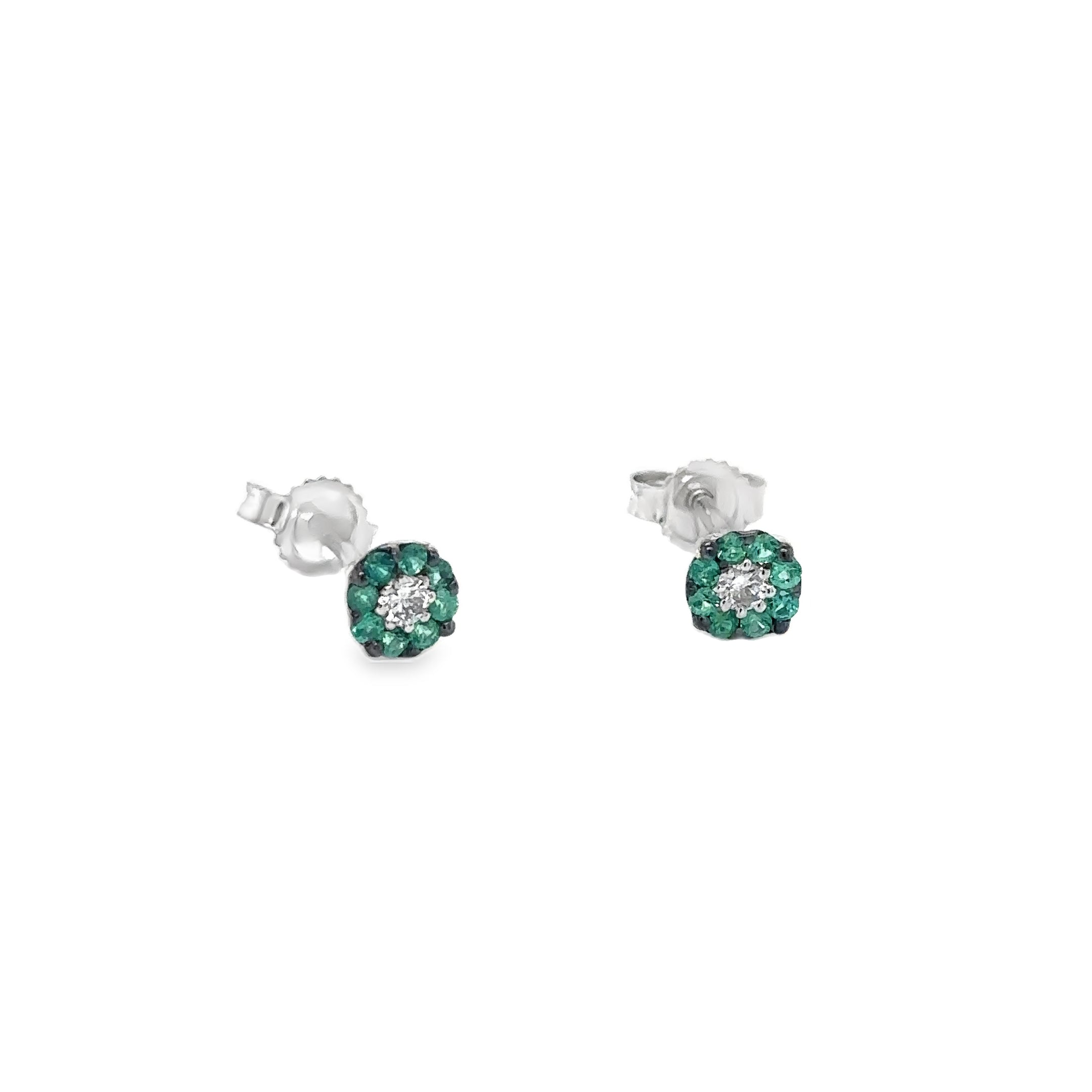 Pendientes De Oro Blanco De 14Kt Con Esmeralda Y Diamantes, 0.28 CT