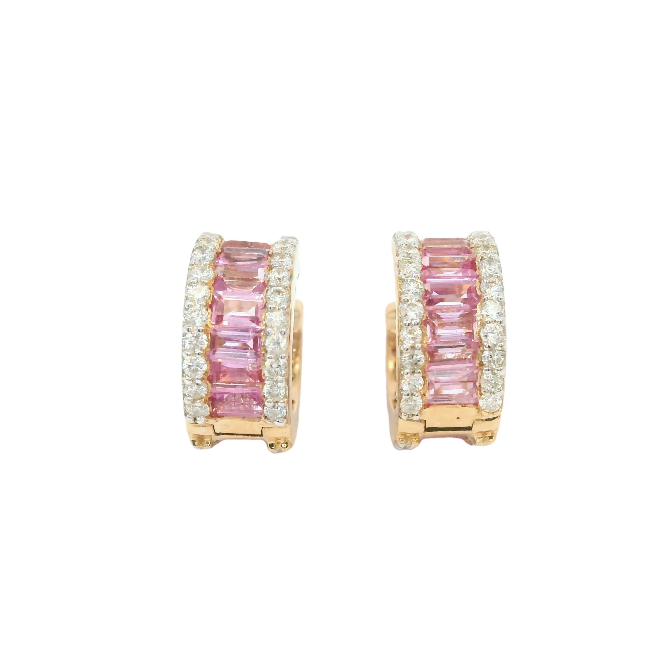 Pendiente De Oro Rosa De 18Kt Con Zafiro Rosa Y Diamantes, 1.91 CT