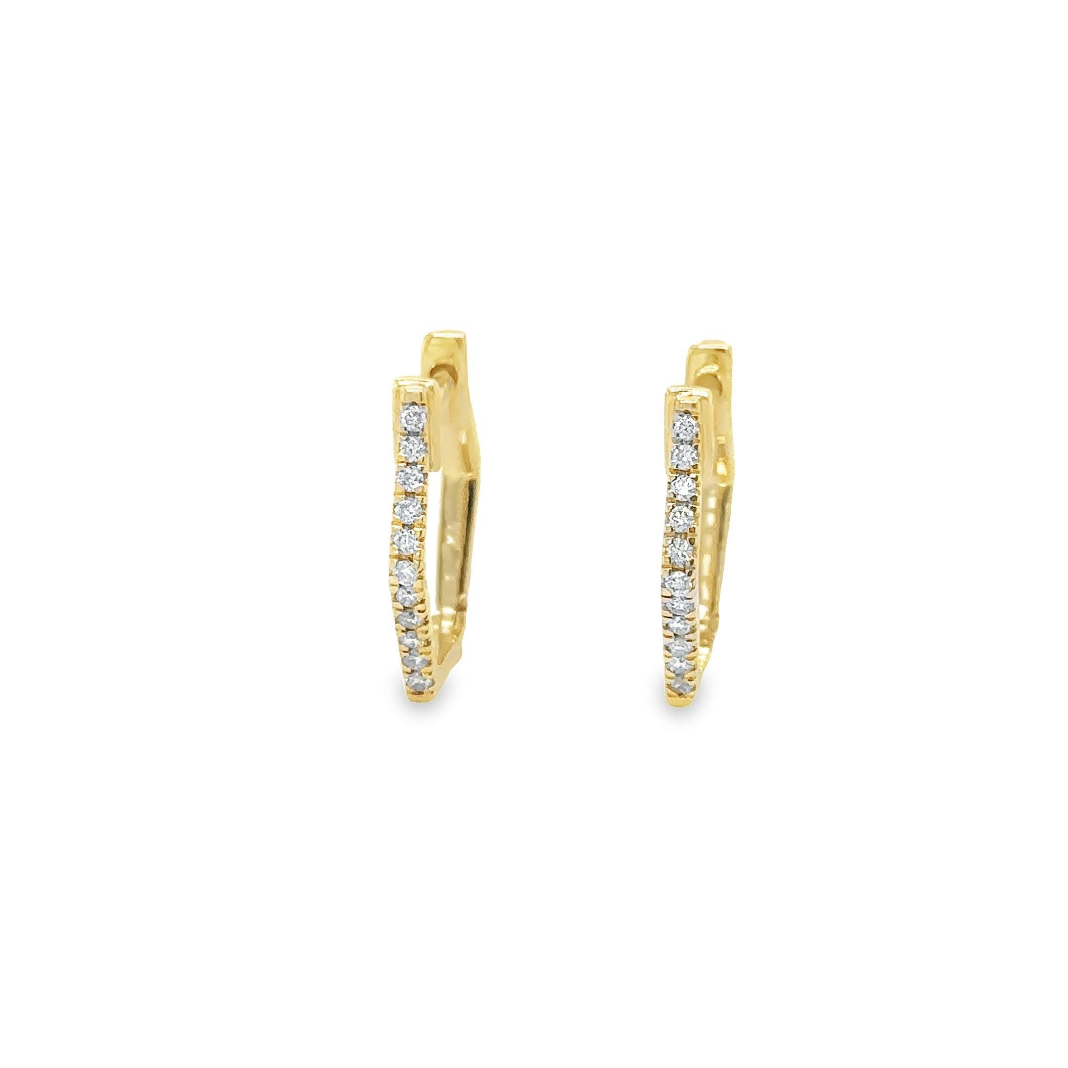 Pendientes Huggies Hexágono De Oro Amarillo De 14Kt Con Diamantes, 0.14 CT