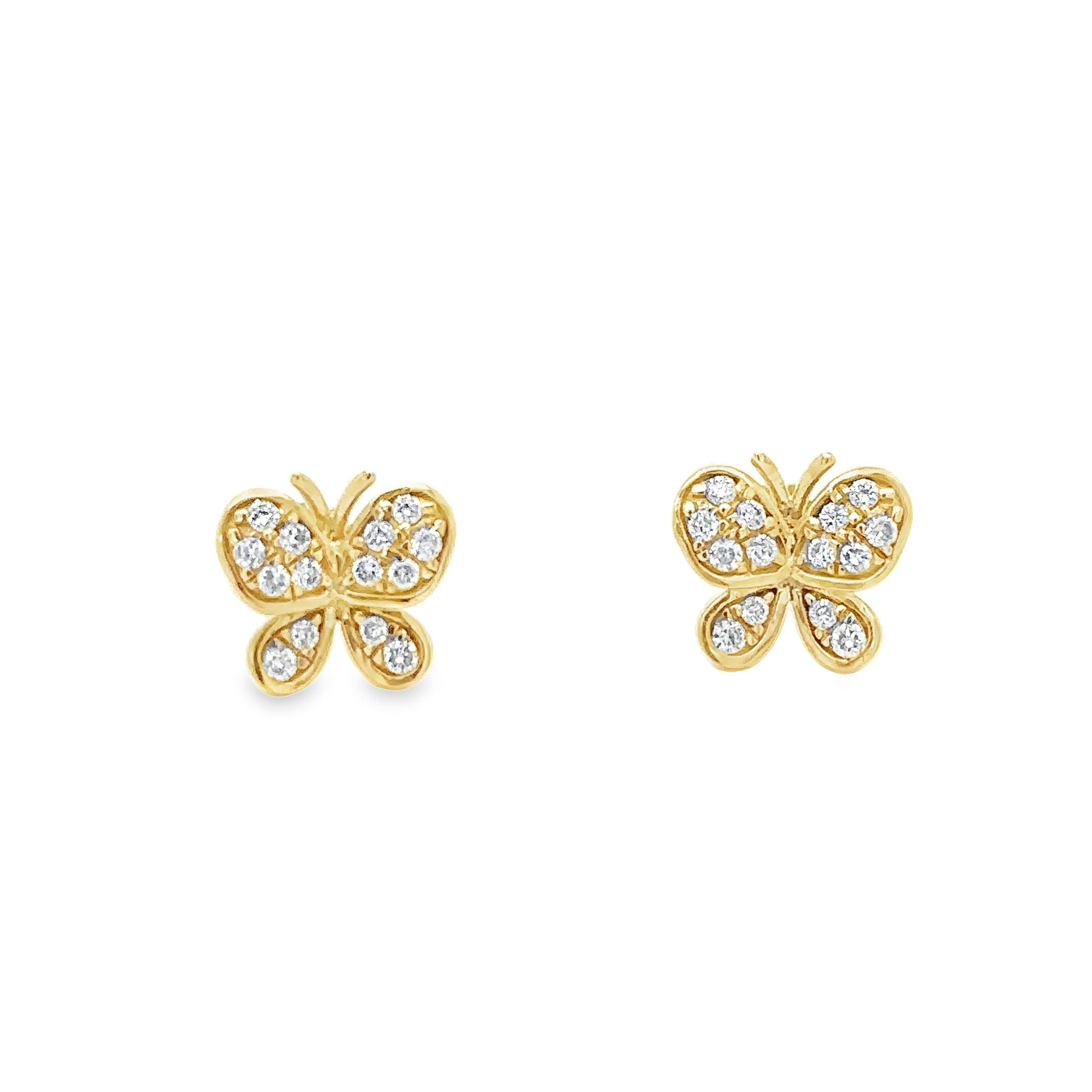 Pendientes De Mariposa En Oro Amarillo De 14Kt Con Diamantes, 0.23 CT