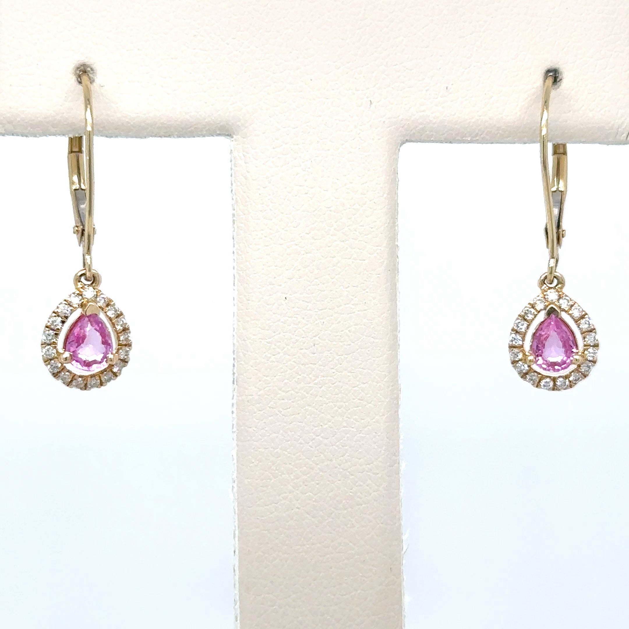 Pendientes De Zafiro Rosa Y Diamantes En Oro Amarillo De 14Kt, 0.92 CT