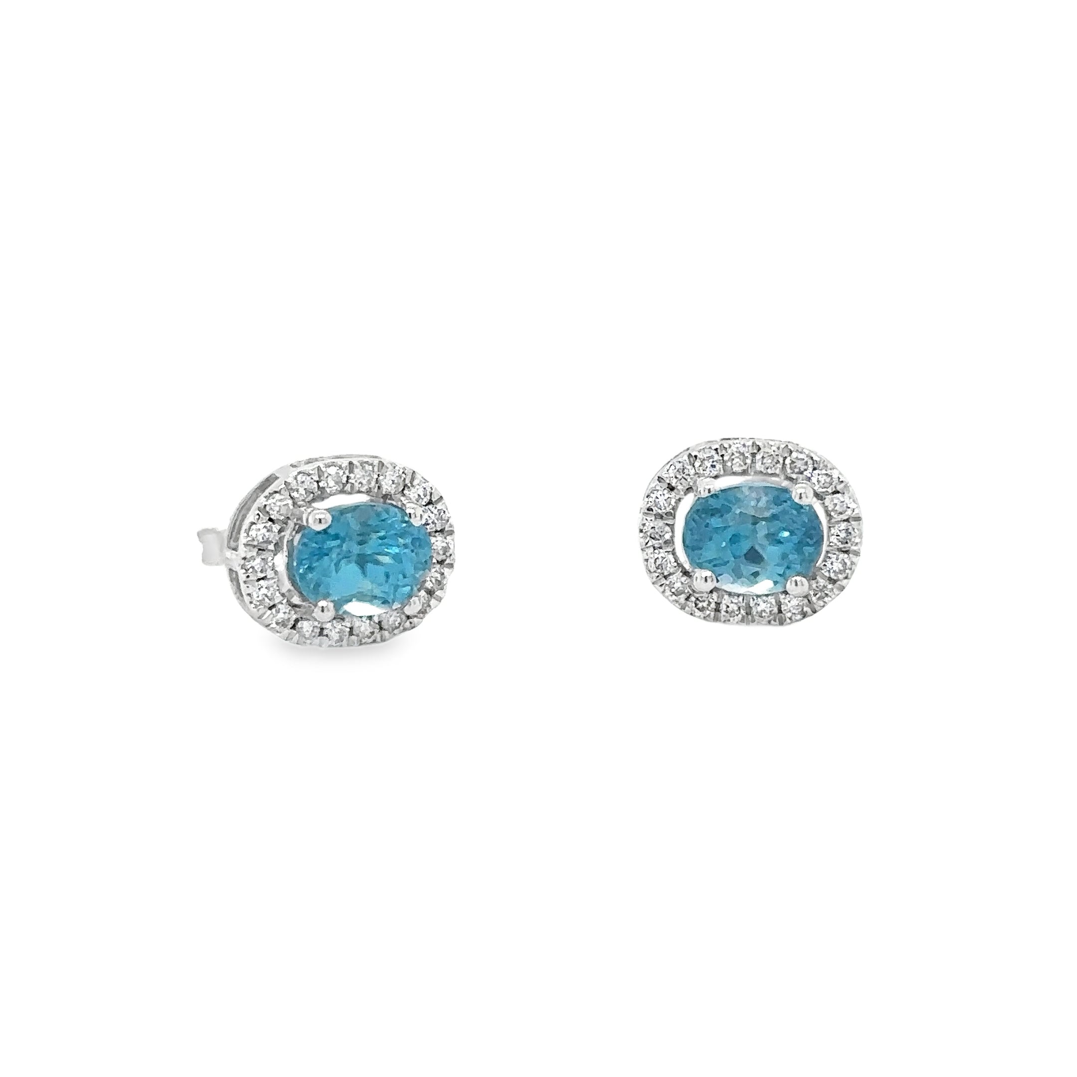 Pendientes De Oro Blanco De 14Kt Con Zircontas Azul Y Diamantes, 2.98 CT