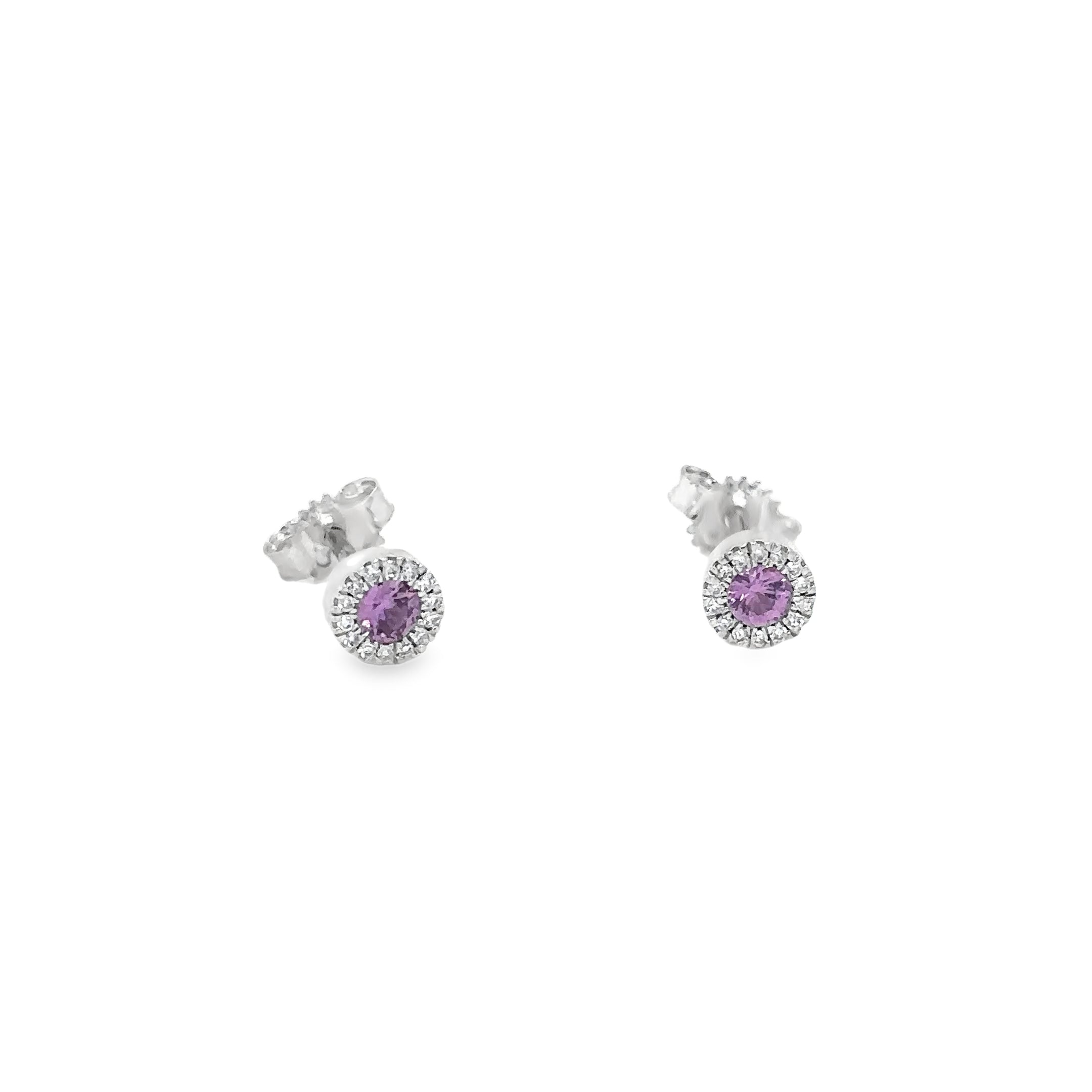 Pendientes De Oro Blanco De 14Kt Con Zafiro Rosa Y Diamantes, 0.26 CT