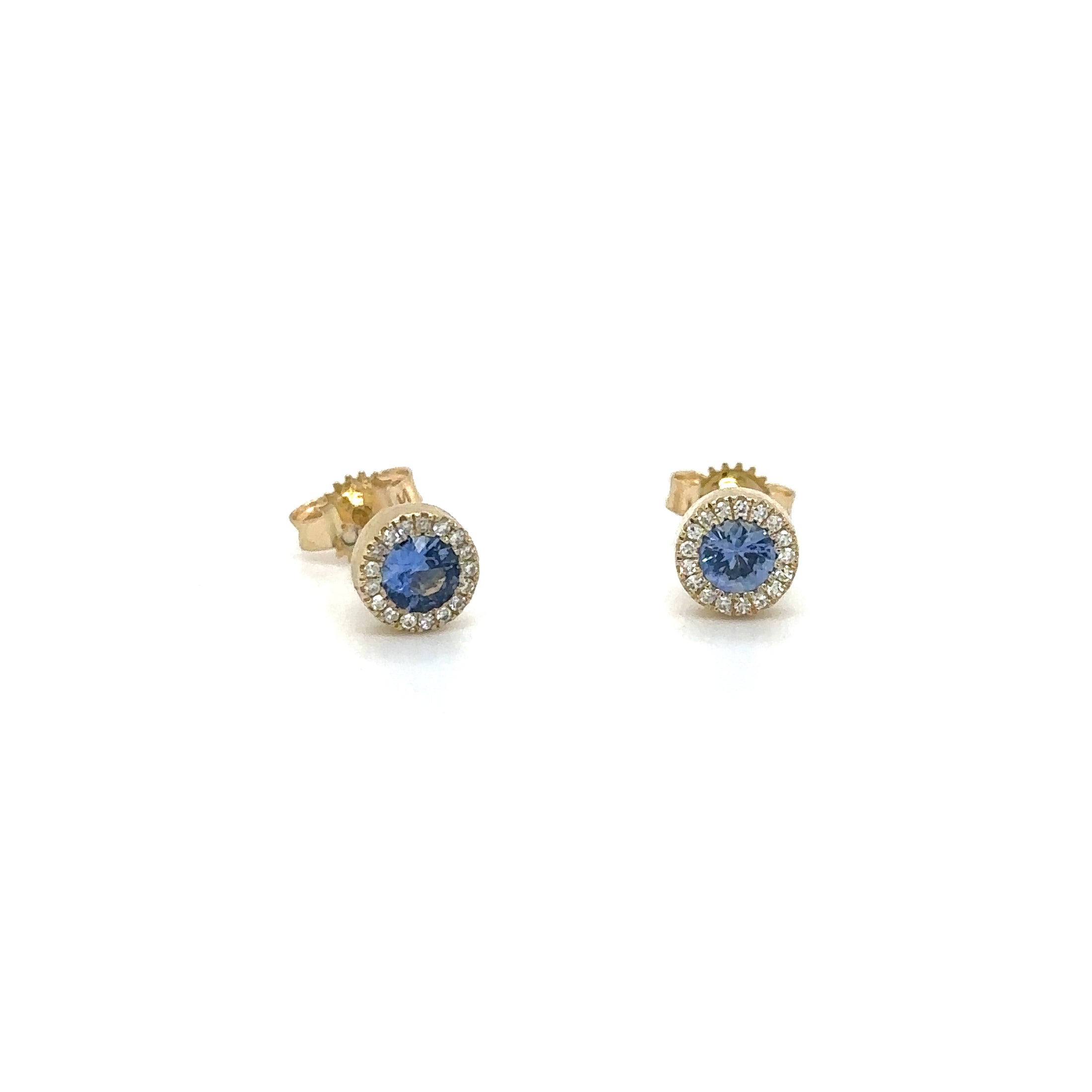 Pendientes De Zafiro Y Diamantes En Oro Amarillo De 14Kt, 0.43 CT