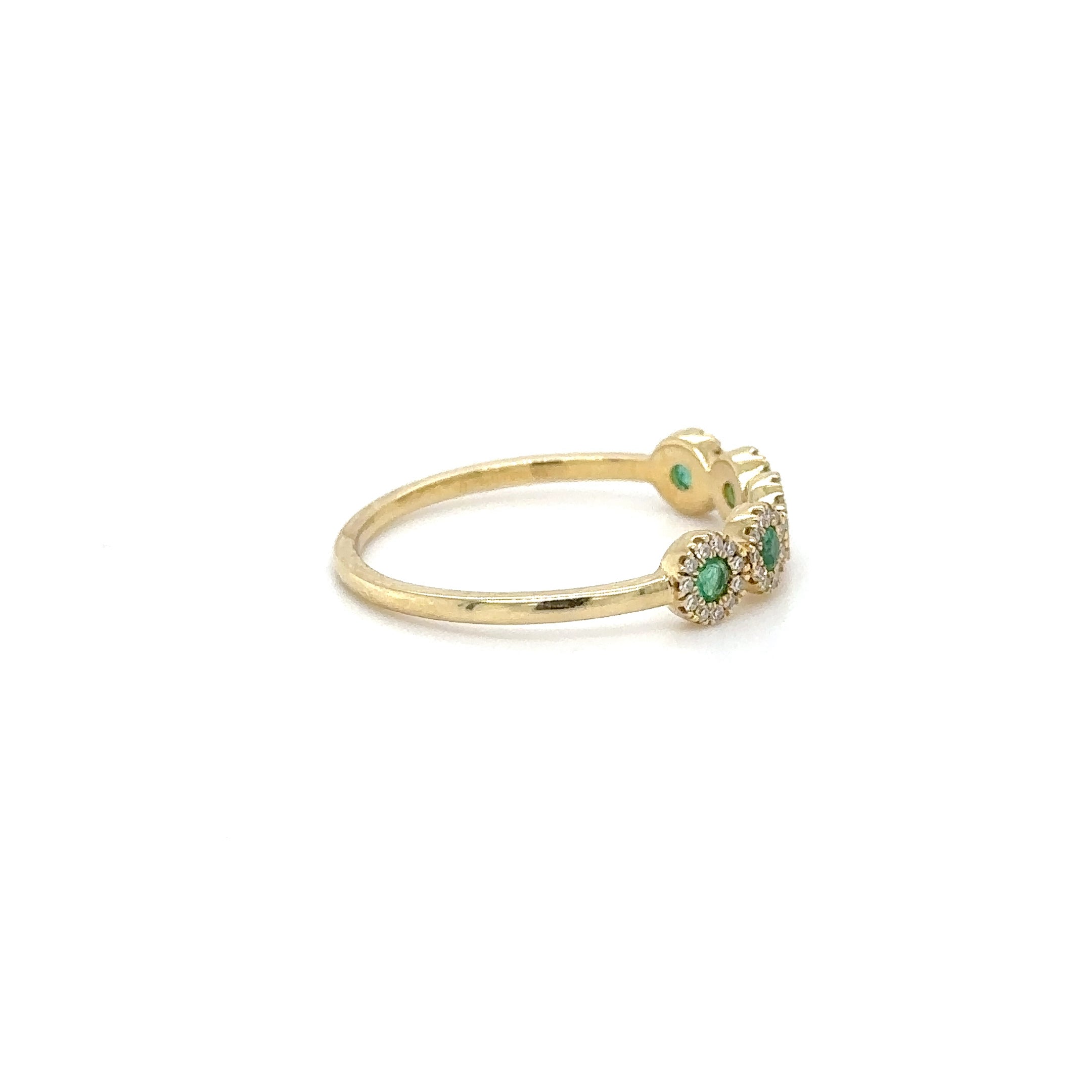 Anillo De Oro Amarillo De 14Kt Con Esmeralda Y Diamantes, 0.27 CT