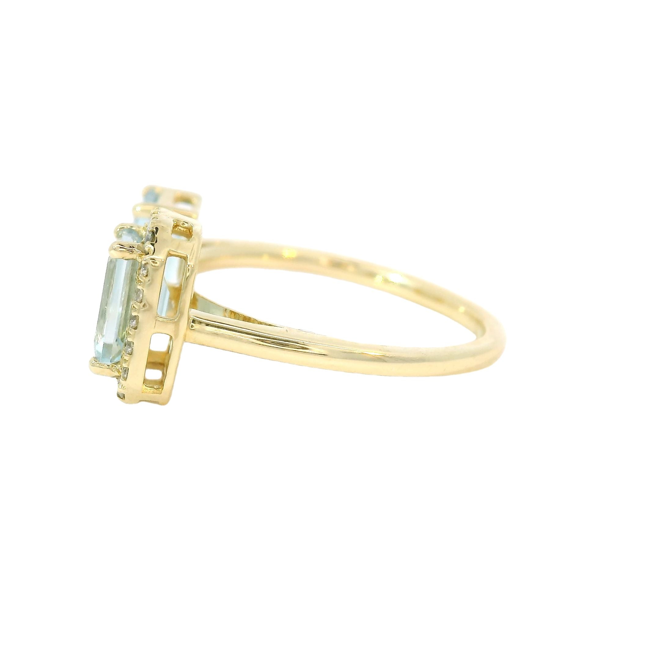 Anillo Aguamarina En Oro Amarillo De 14Kt Con Diamantes, 1.88 CT