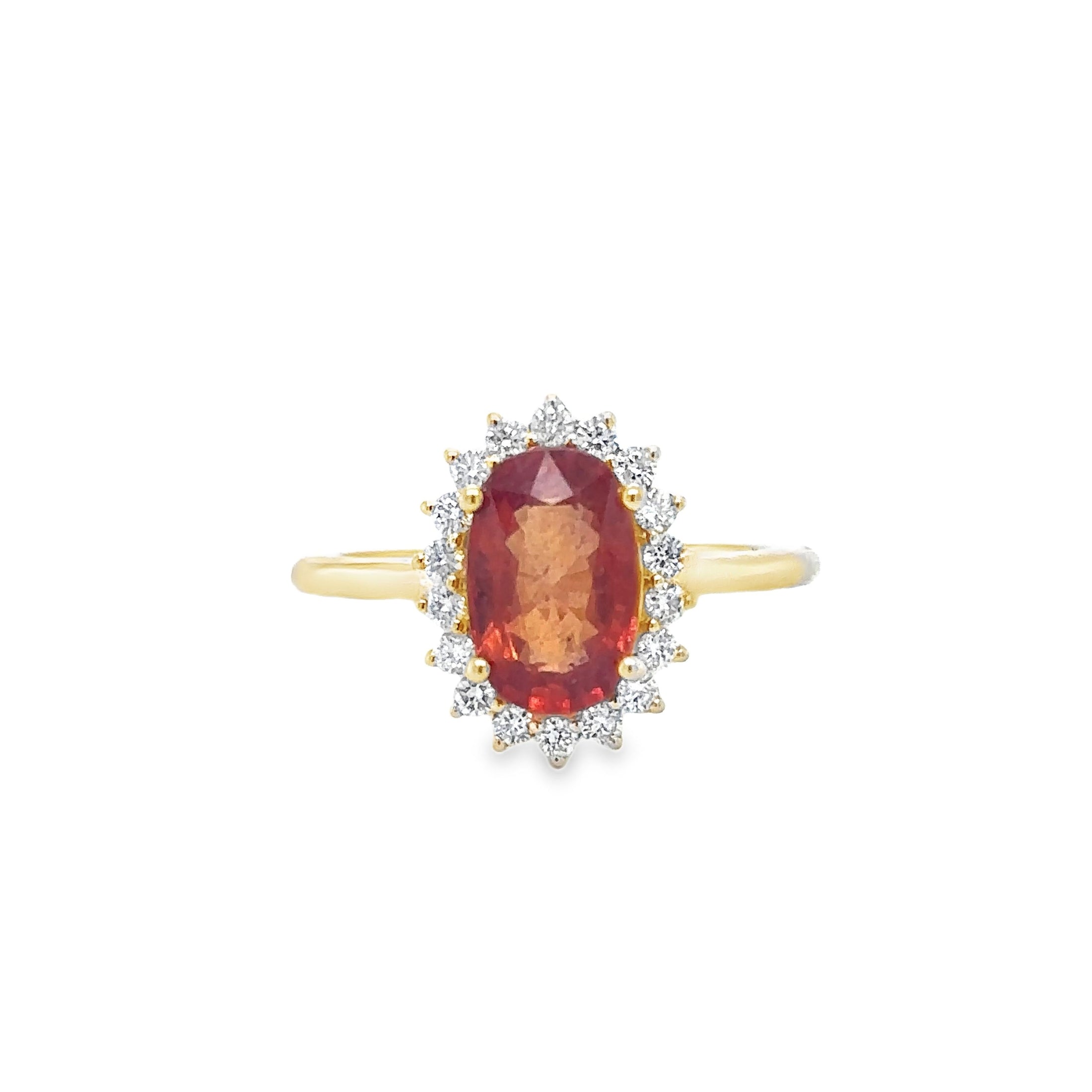 Anillo De Diamantes Y Zafiro Naranja En Oro Amarillo De 14K, 3,57 Tcw