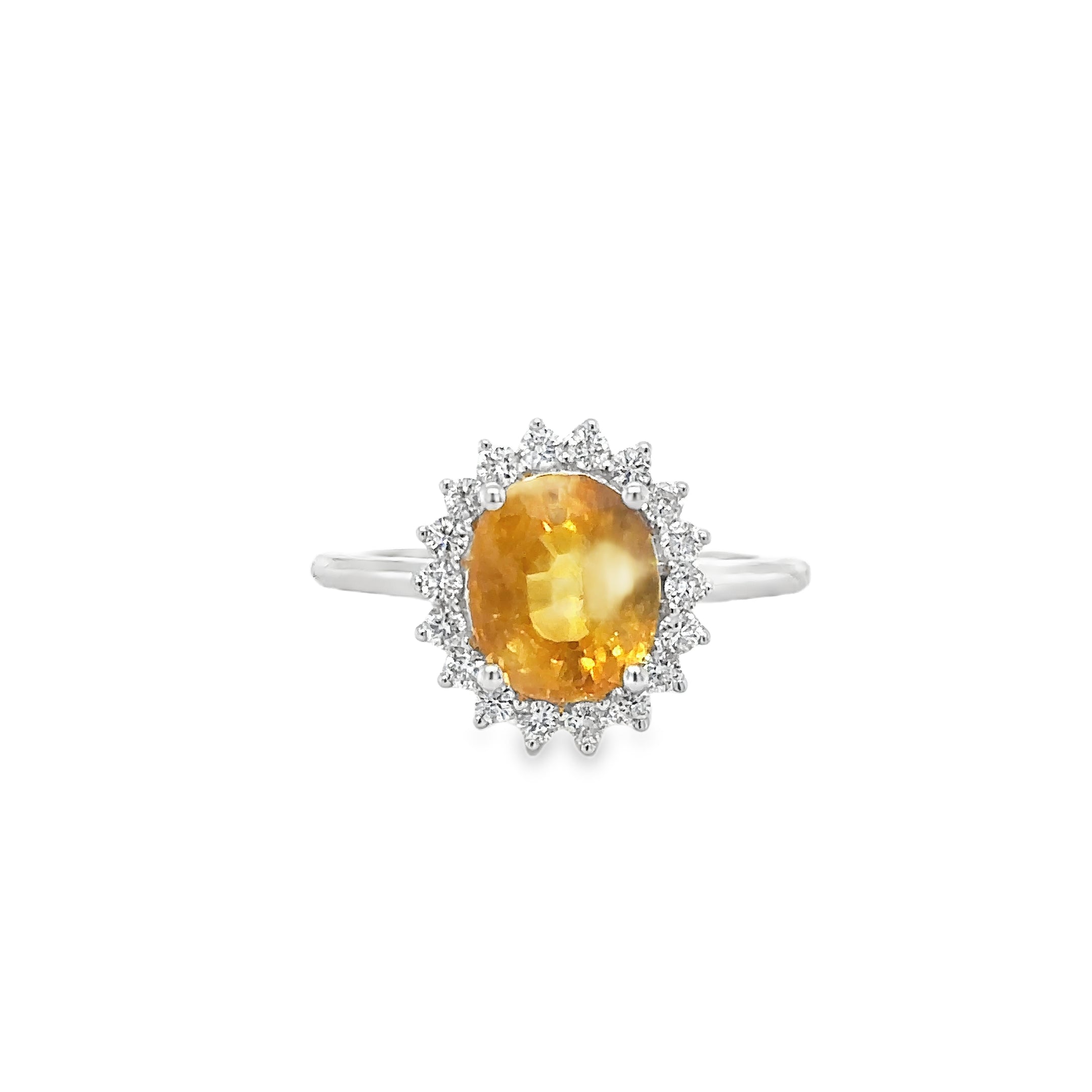 Anillo De Diamantes Y Zafiro Amarillo En Oro Blanco De 14K, 3,63 Tcw