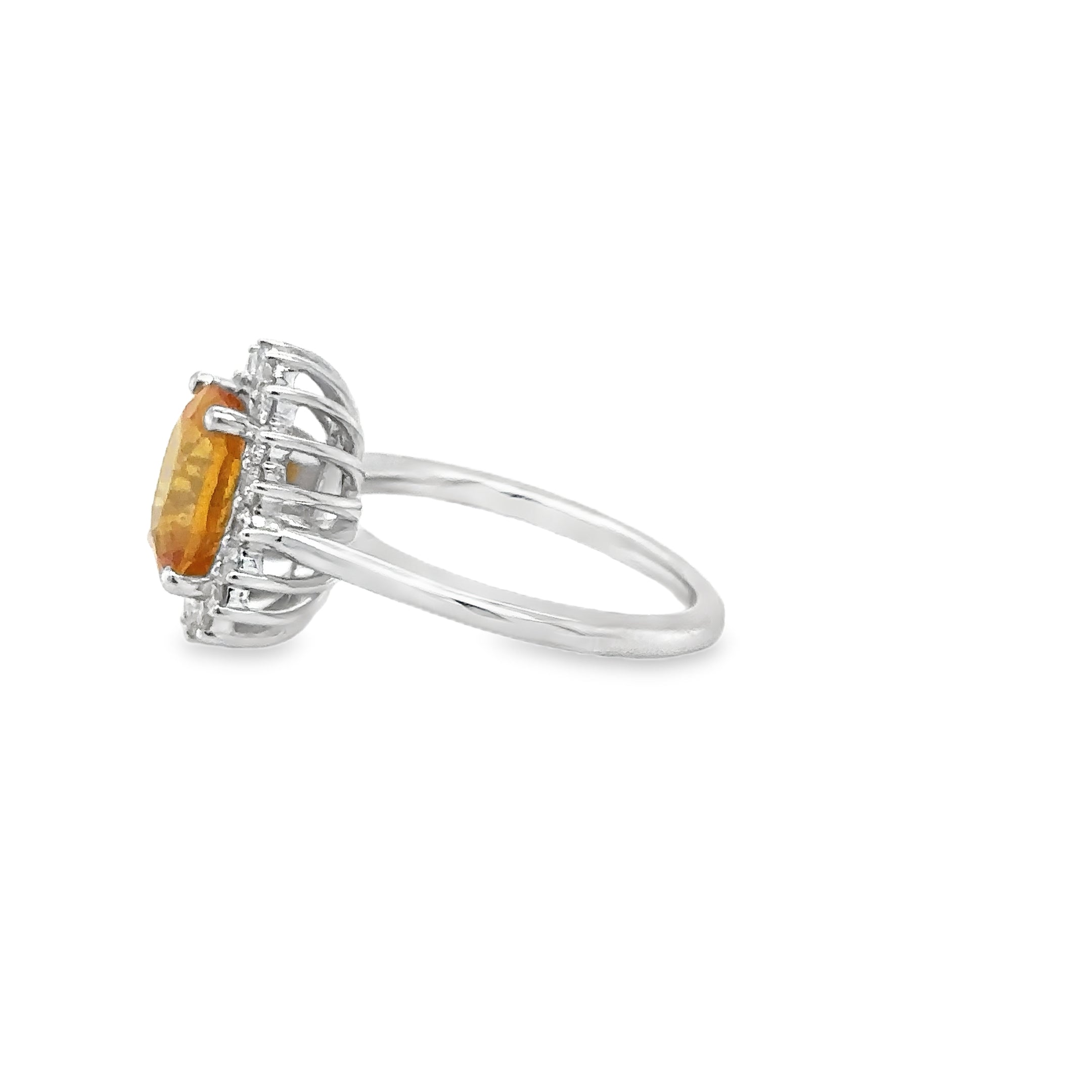 Anillo De Diamantes Y Zafiro Amarillo En Oro Blanco De 14K, 3,63 Tcw