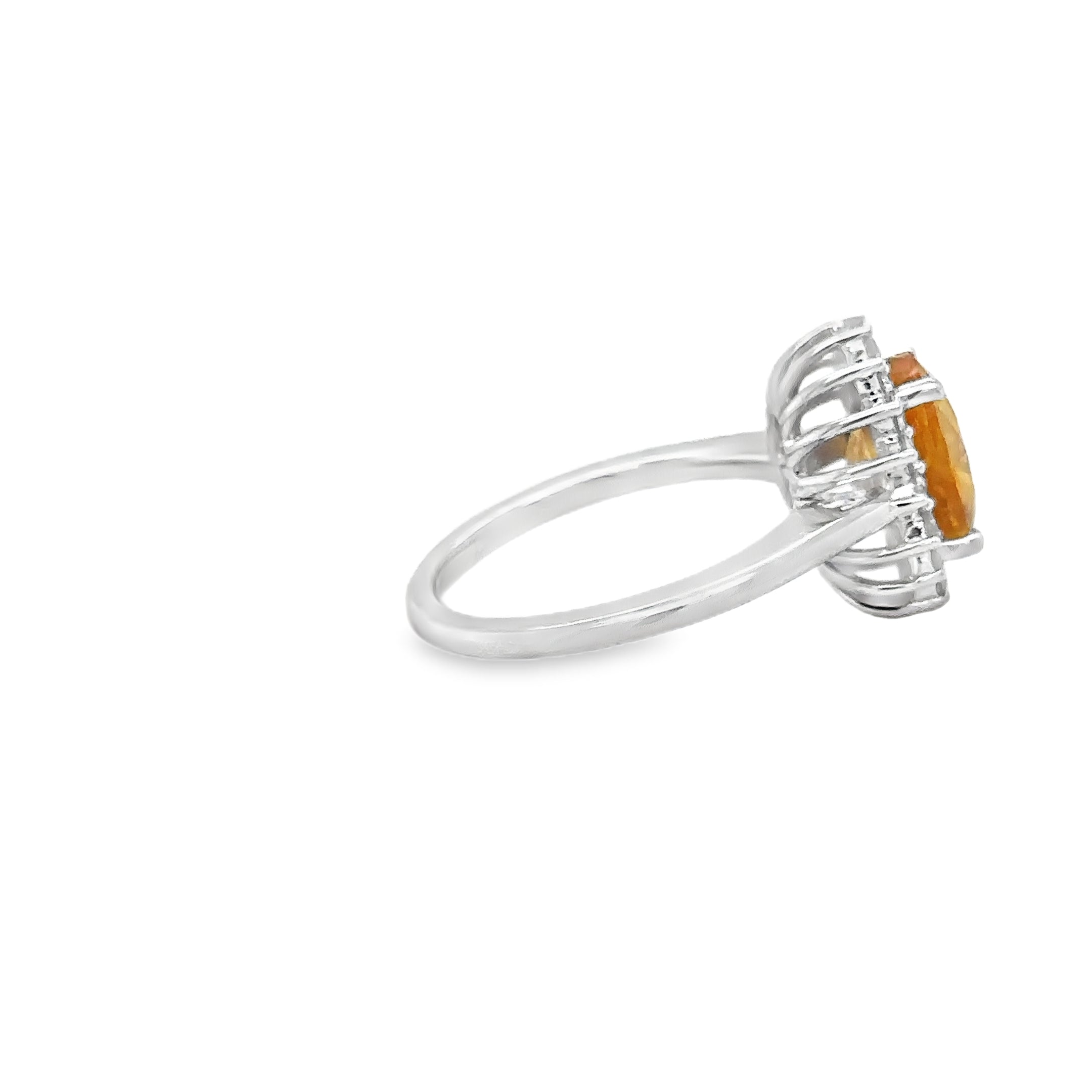 Anillo De Diamantes Y Zafiro Amarillo En Oro Blanco De 14K, 3,63 Tcw