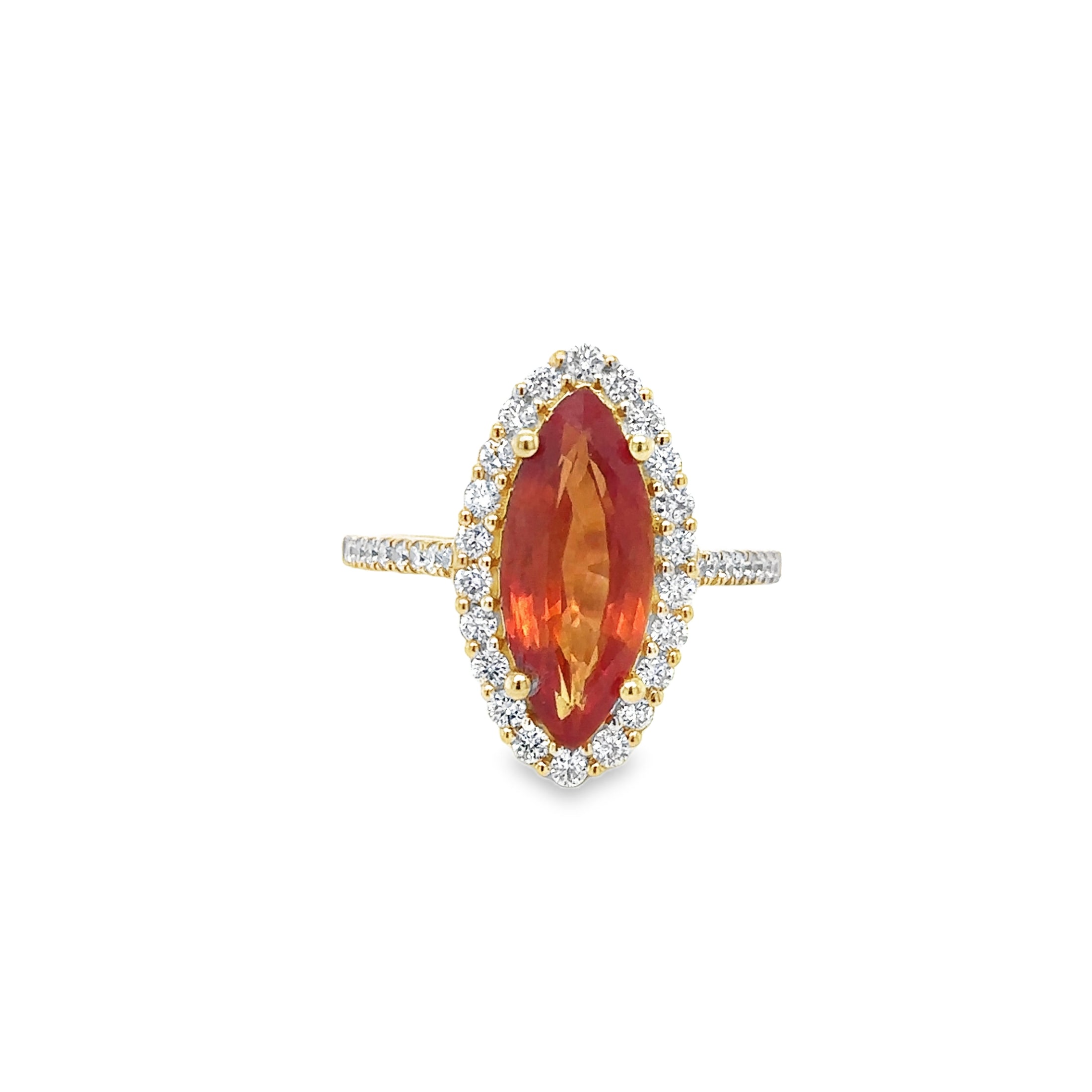 Anillo De Diamantes Y Zafiro Naranja En Oro Amarillo De 14K, 4,23 Tcw