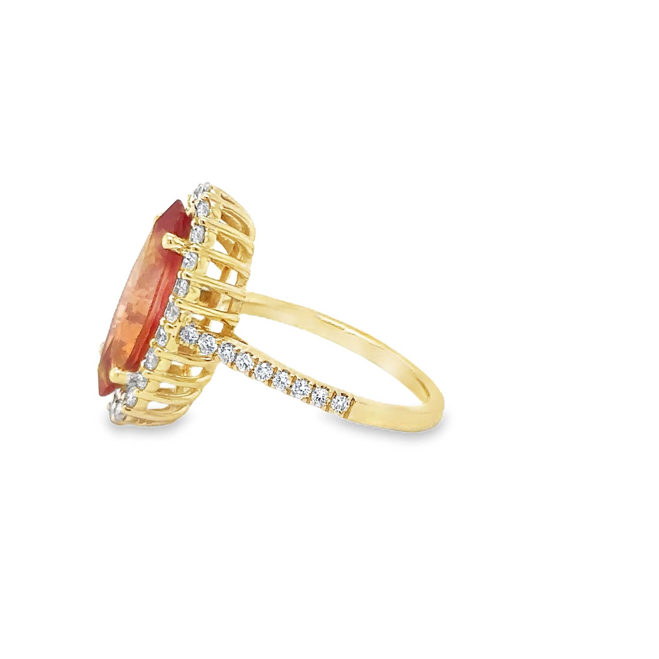 Orange Sapphire and Diamond Ring in 14K Yellow Gold, 4.23 TCW