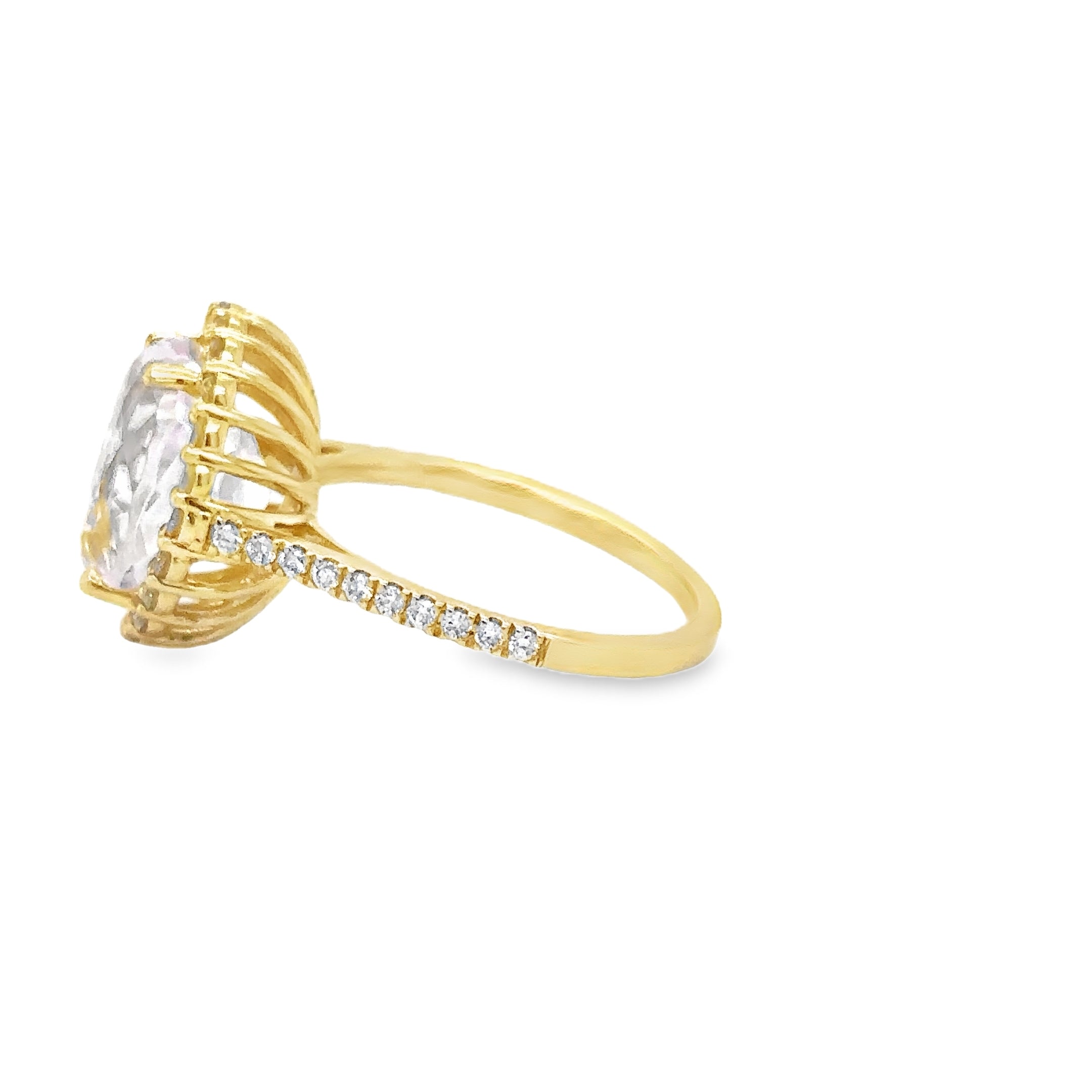 Anillo Kunzita Y Diamantes En Oro Amarillo De 14Kt, 6.88 CT