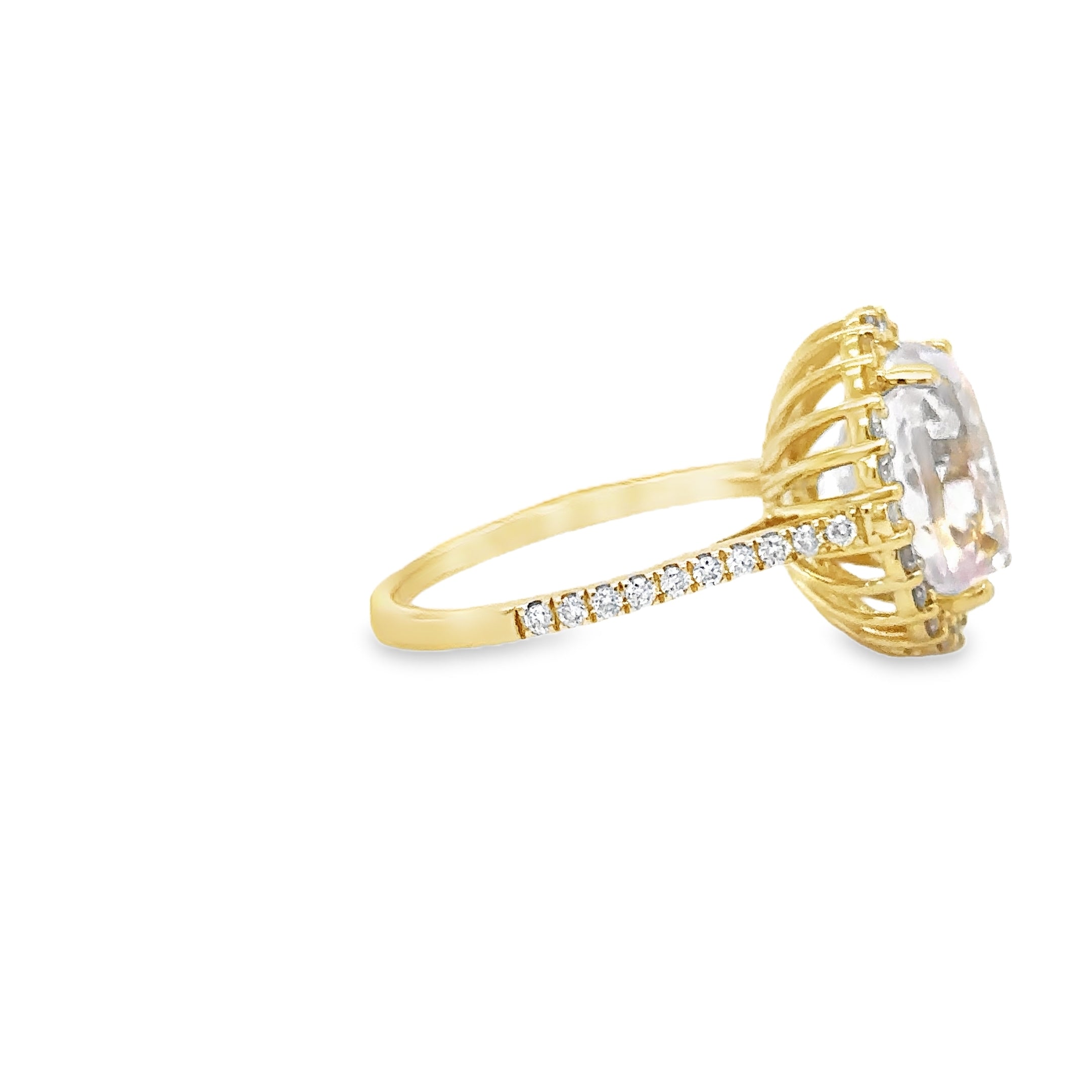 Anillo Kunzita Y Diamantes En Oro Amarillo De 14Kt, 6.88 CT