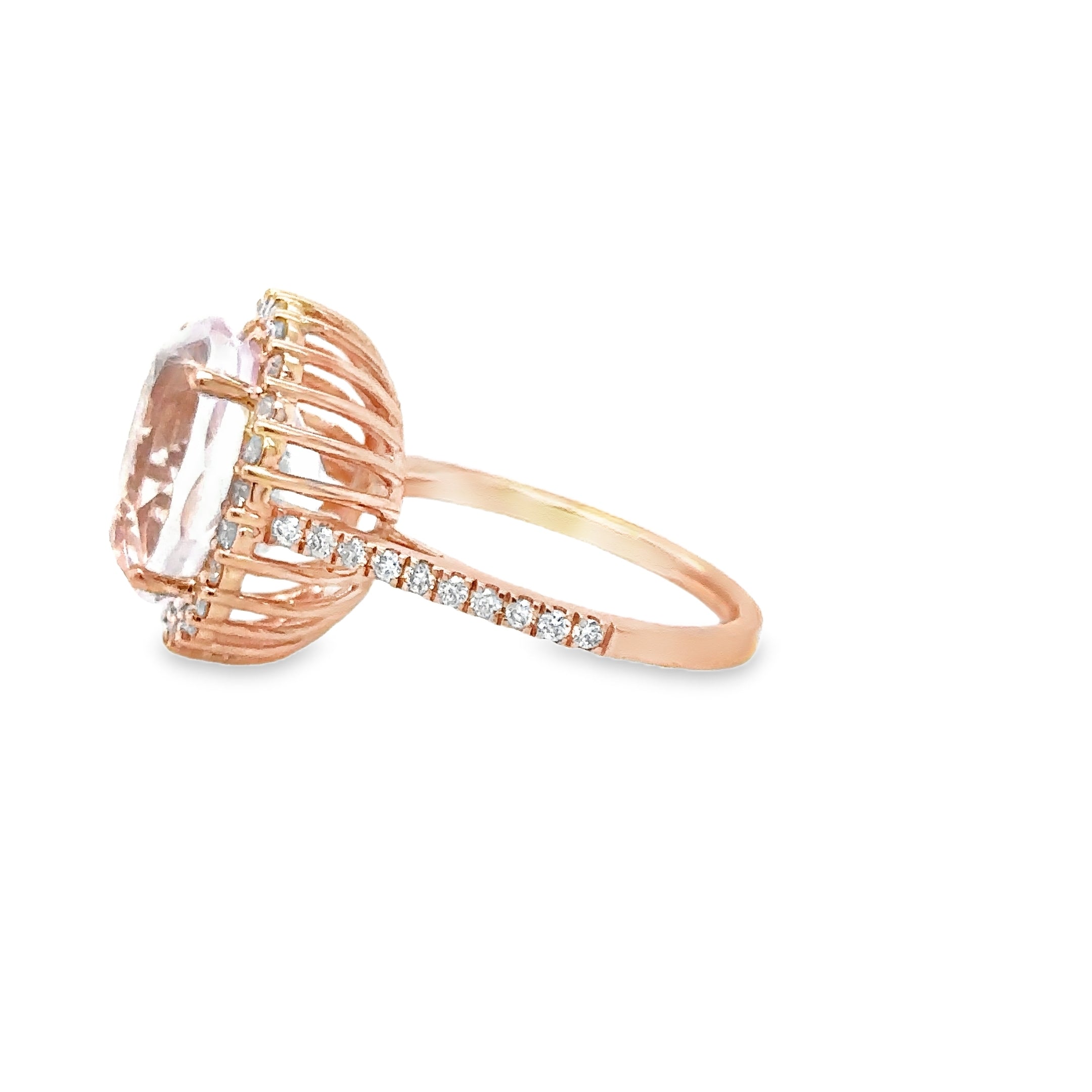 Anillo De Diamantes Y Kunzita En Oro Rosa De 14K, 8,83 Tcw