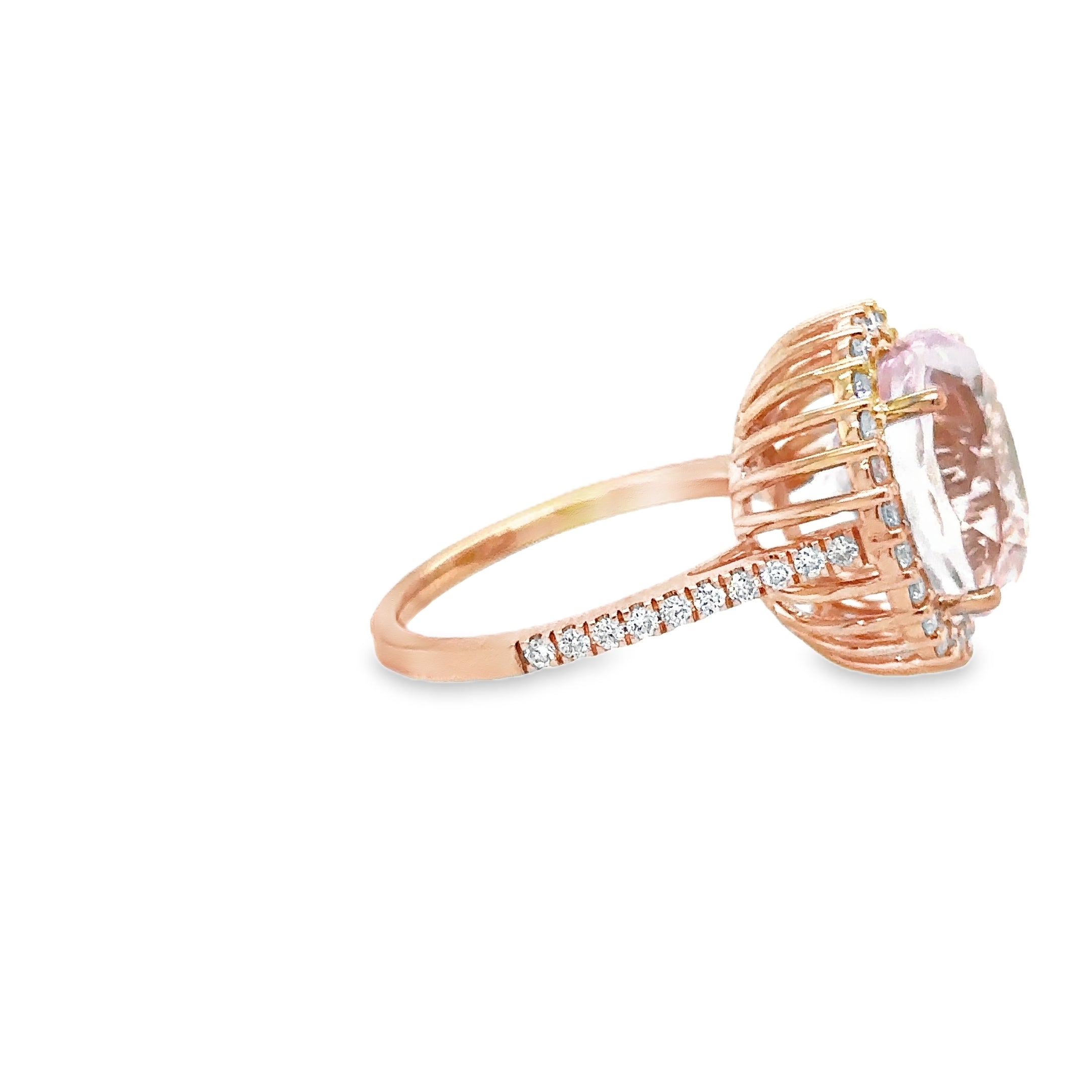 Anillo De Diamantes Y Kunzita En Oro Rosa De 14K, 8,83 Tcw