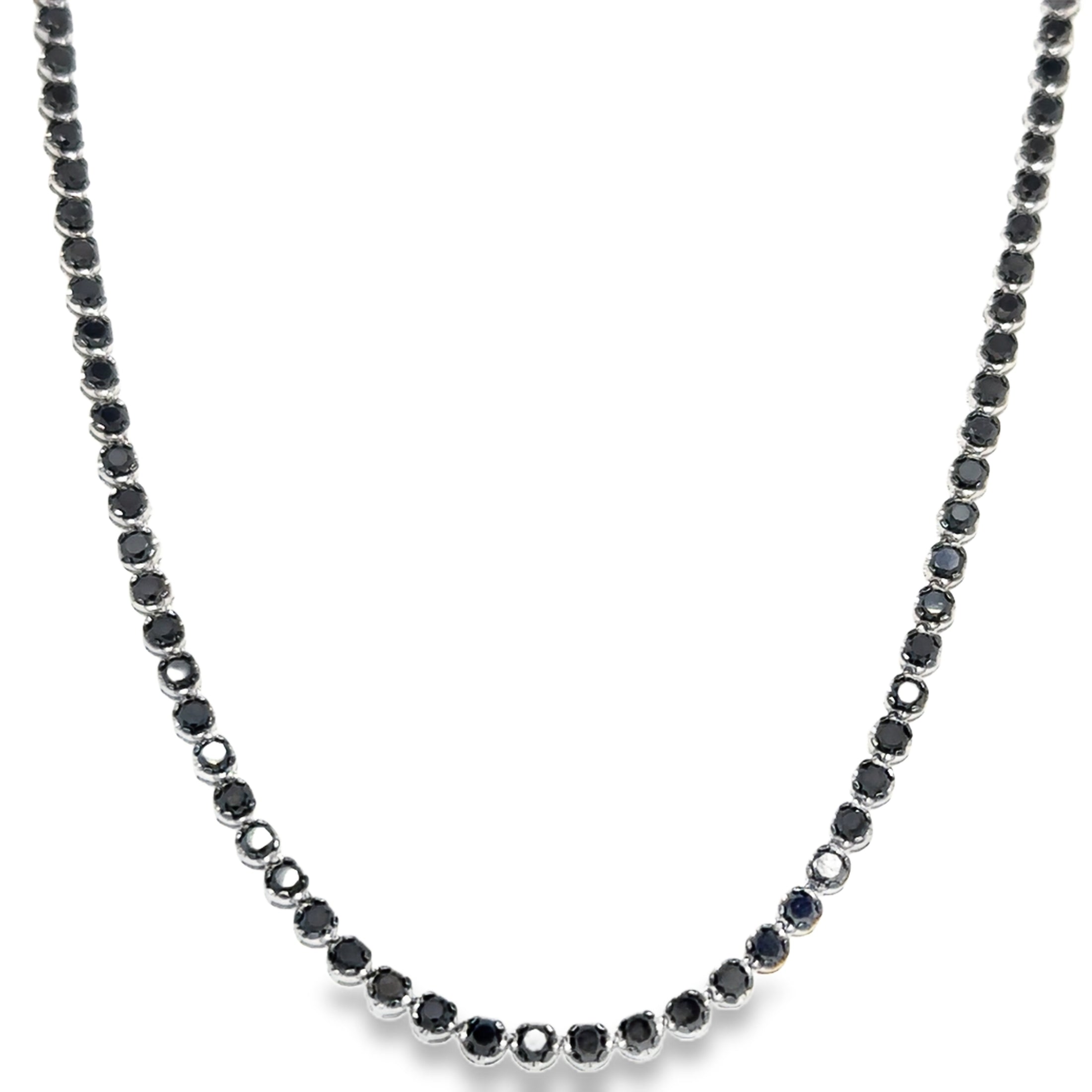 Collar Tennis de Diamante Negro 8.06CT. En Oro Blanco de 14K