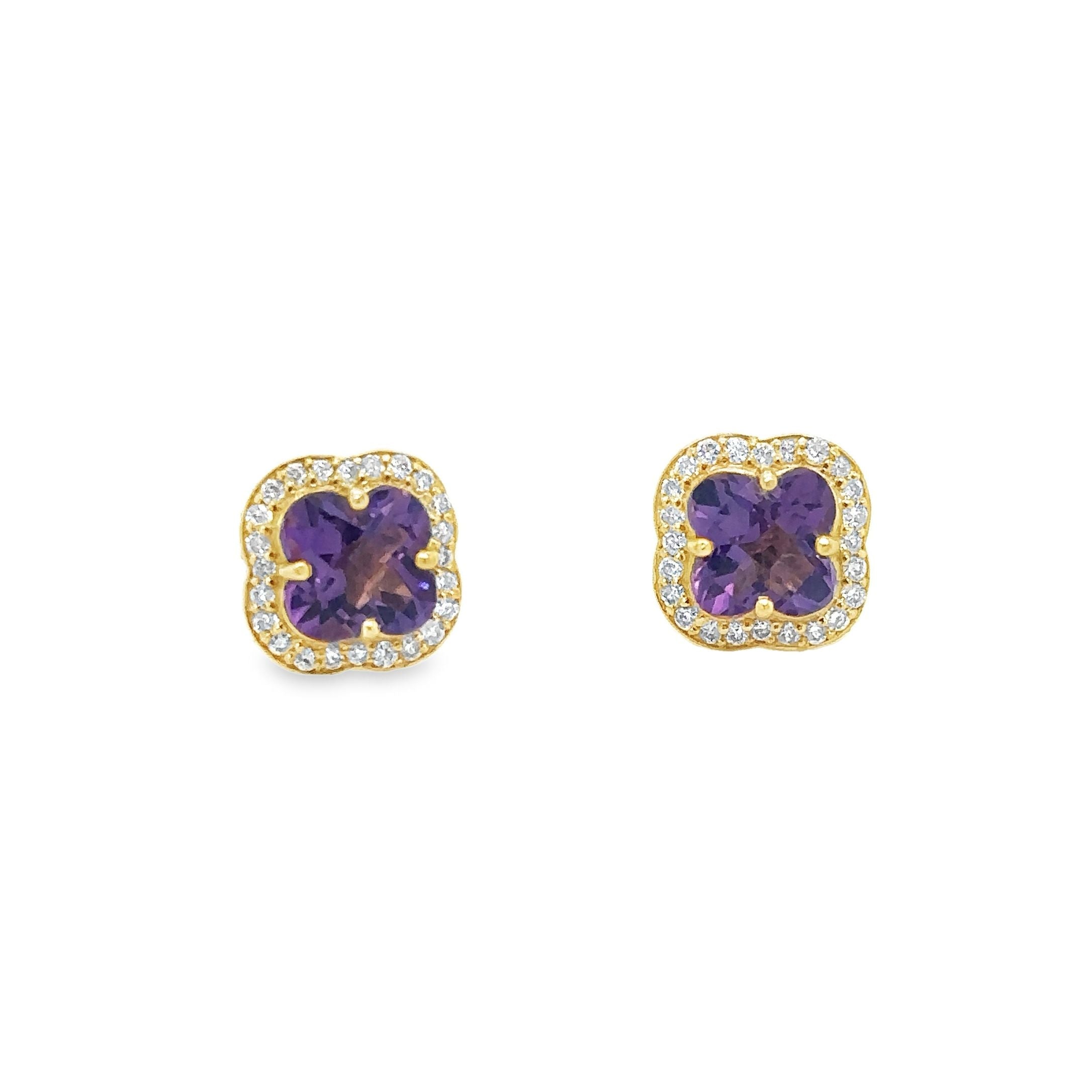 Pendientes De Oro Amarillo De 14Kt Con Amatista Y Diamantes, 2.38 CT