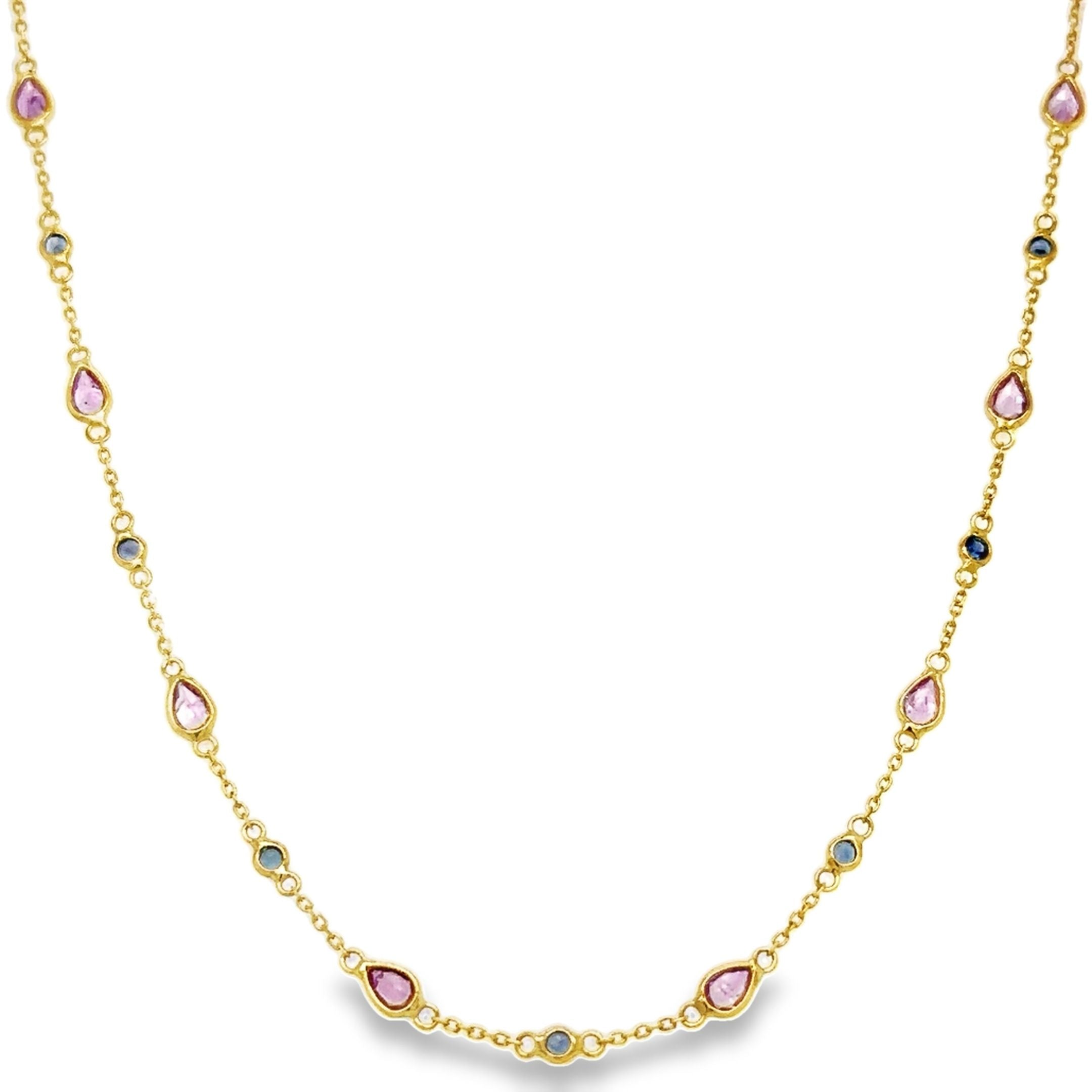 Collar Estación De Zafiro Azul Y Rosa En Oro Amarillo De 18 K, 1.80CT