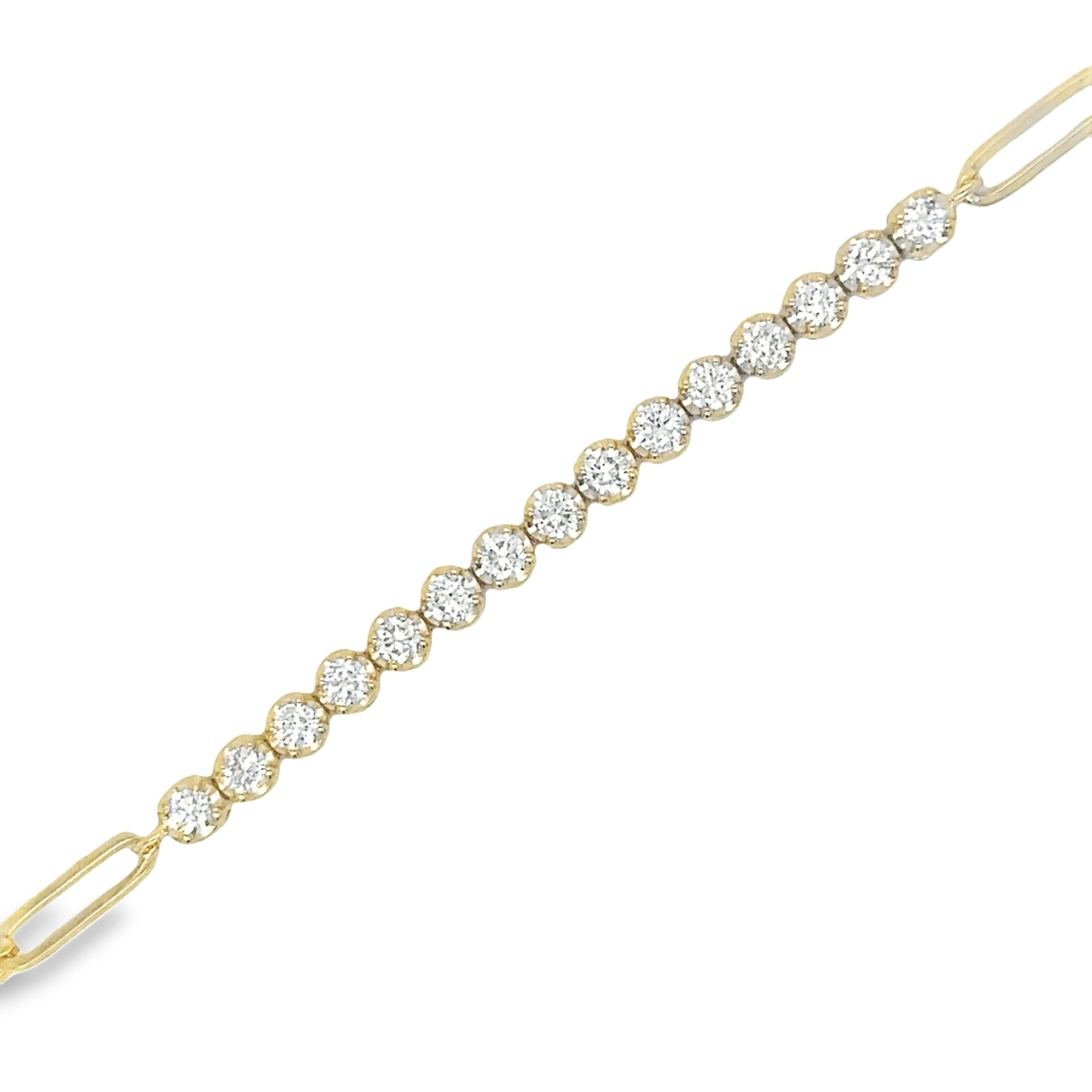 Pulsera De Tenis De Oro Amarillo De 14 Kt Con Diamantes Y Clip De Papel De 7", 0.55 CT