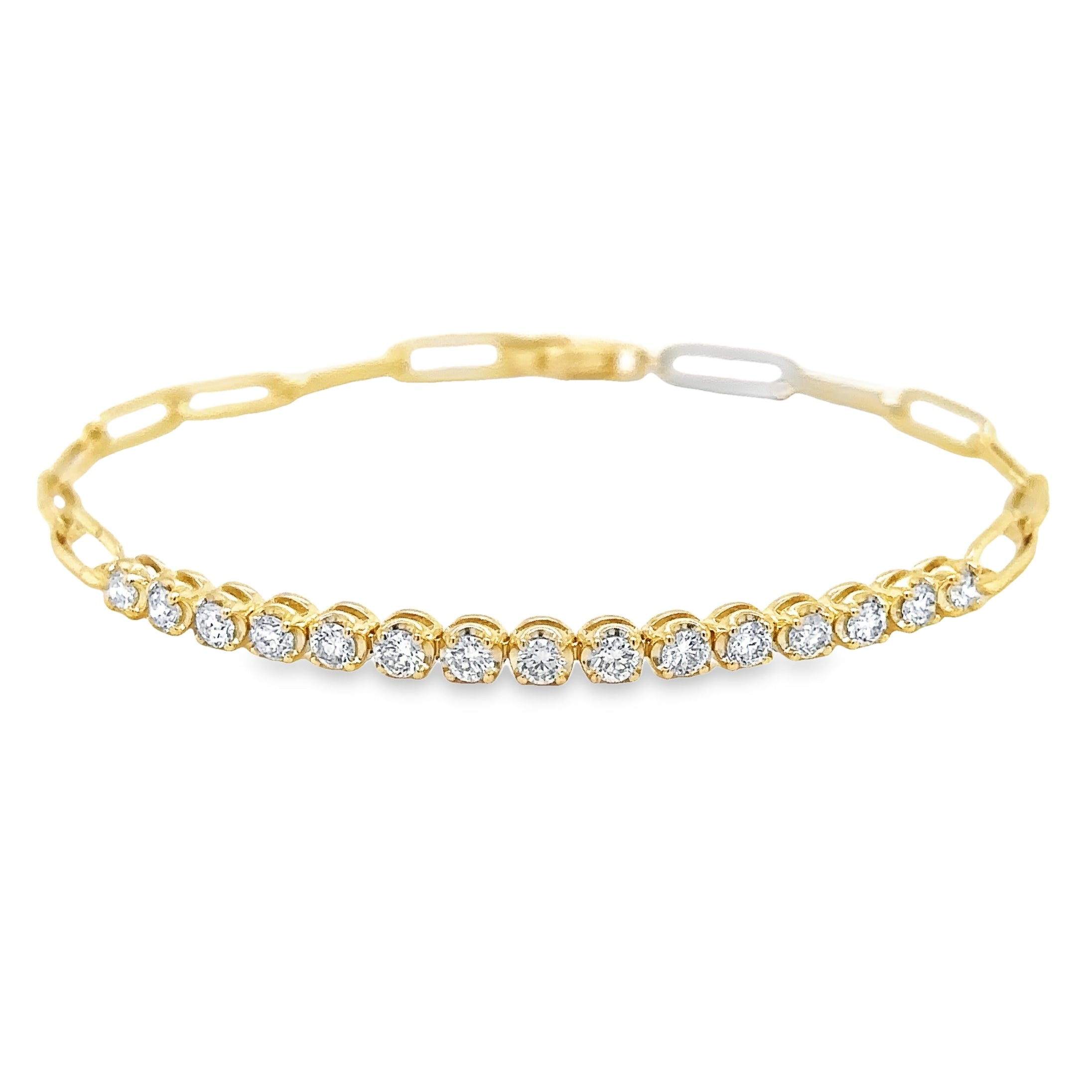 Pulsera De Tenis De Oro Amarillo De 14 Kt Con Diamantes Y Clip De Papel De 7", 0.55 CT