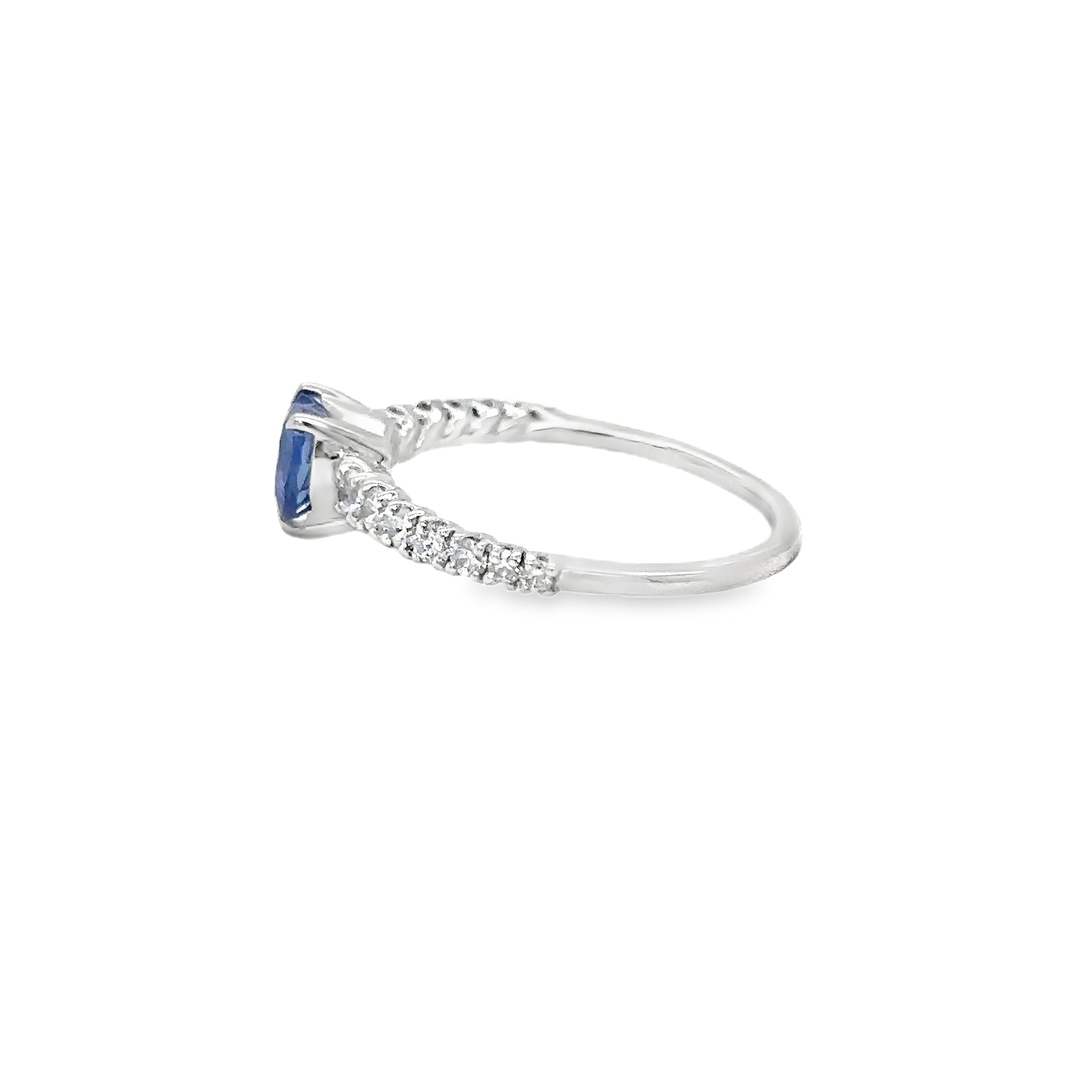 18K White Gold Ring With Blue Sapphire And Diamonds, 1.54 CT