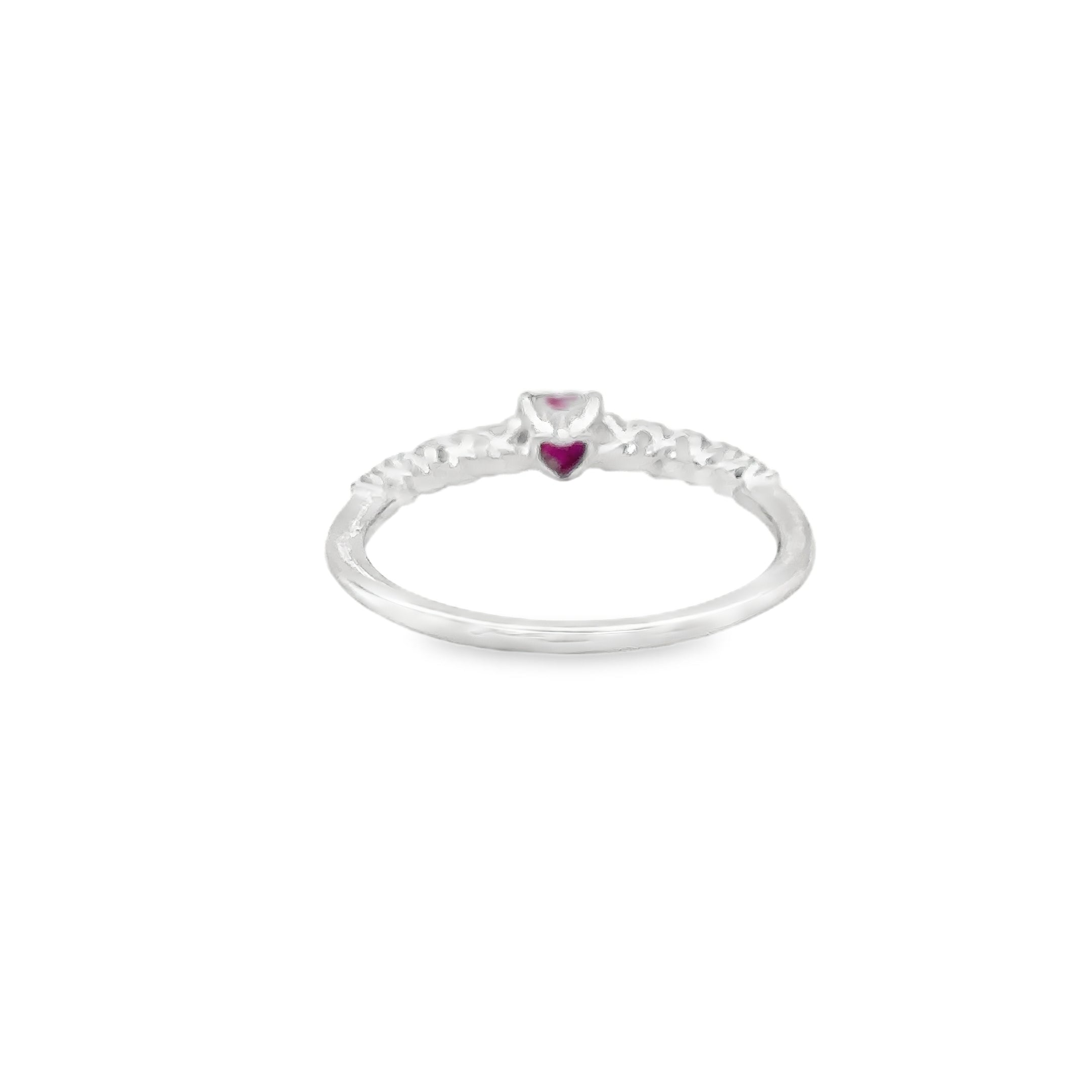 Anillo Corazón De Rubí Y Diamantes En Oro Blanco De 18Kt, 0.49 CT