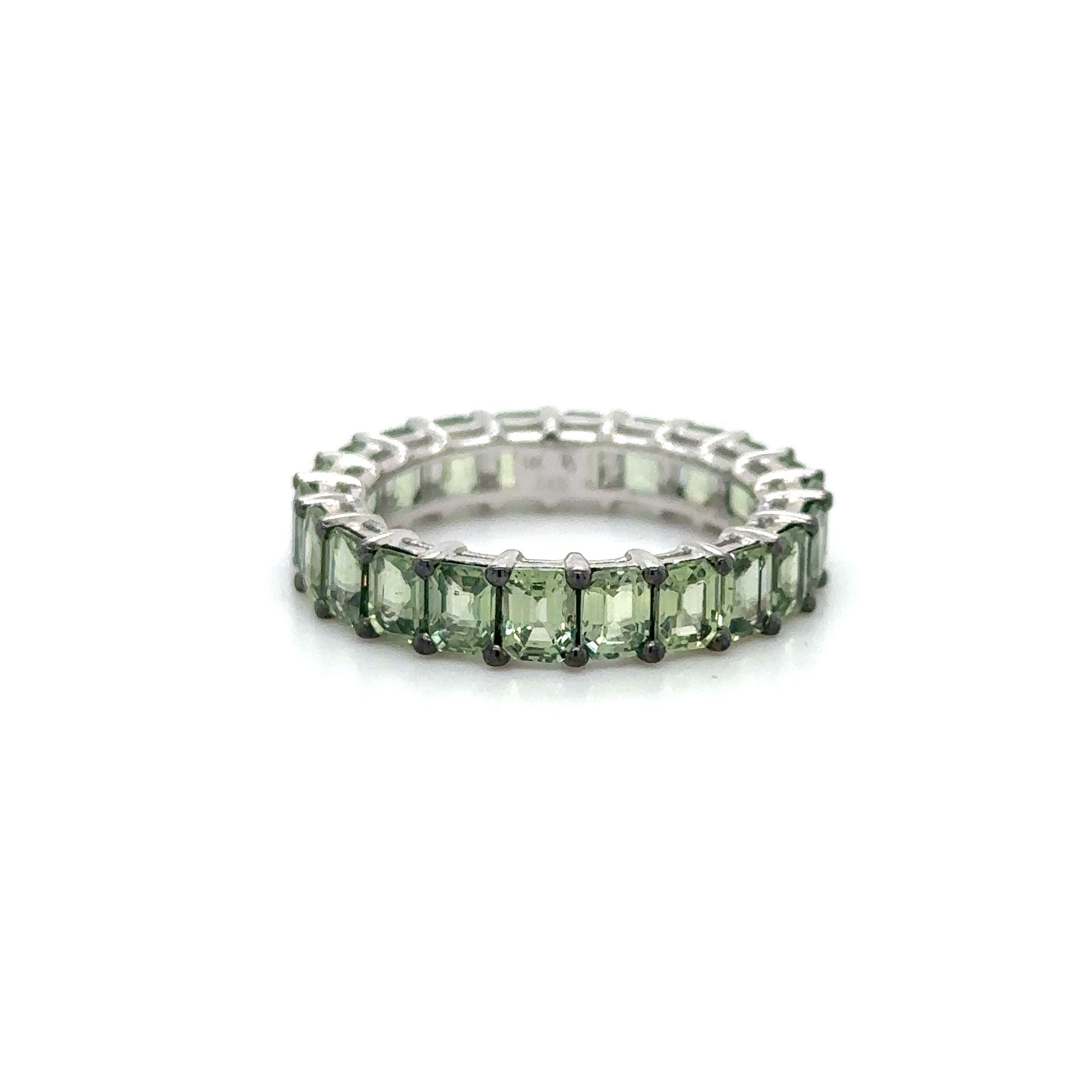 Anillo De Zafiro Verde En Oro Blanco De 14 K, 6.02CT