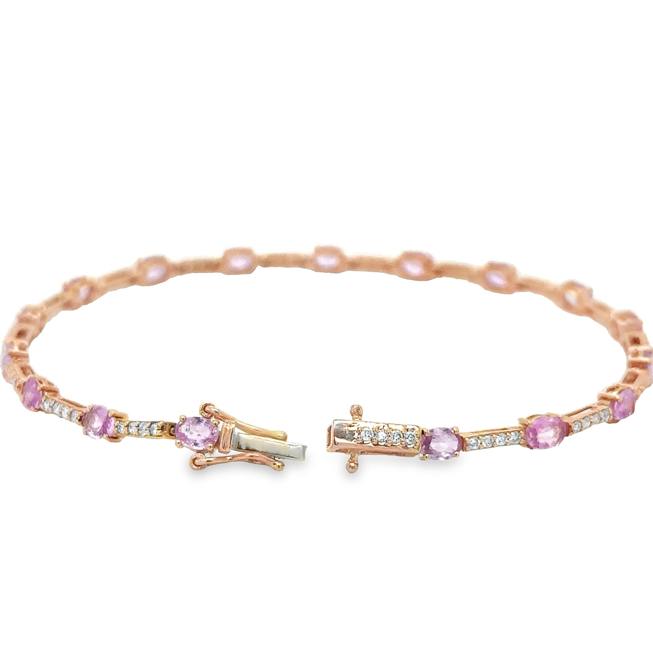 Brazalete De Diamantes Y Zafiro Rosa En Oro Rosa De 14K, 3,64 Tcw