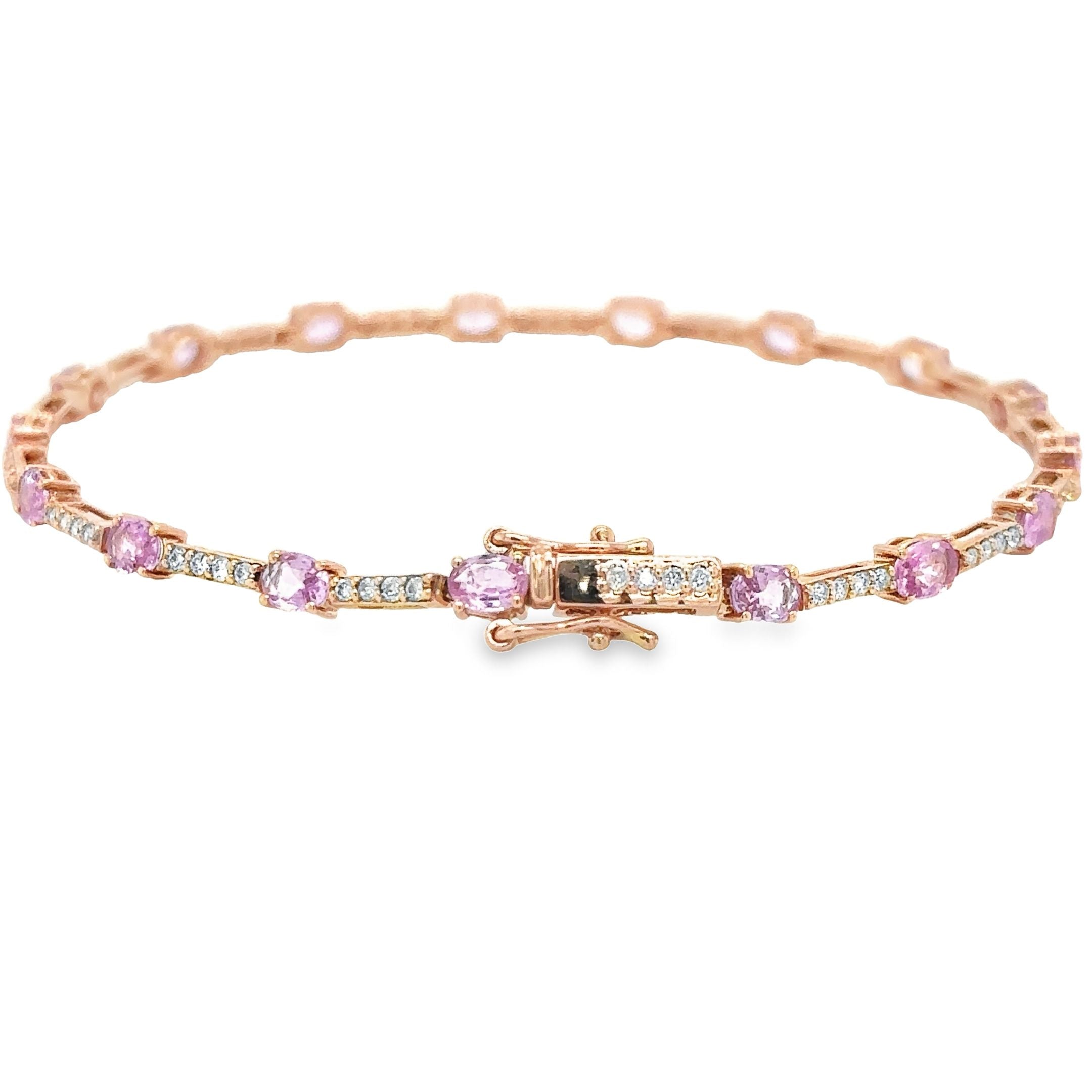 Brazalete De Diamantes Y Zafiro Rosa En Oro Rosa De 14K, 3,64 Tcw