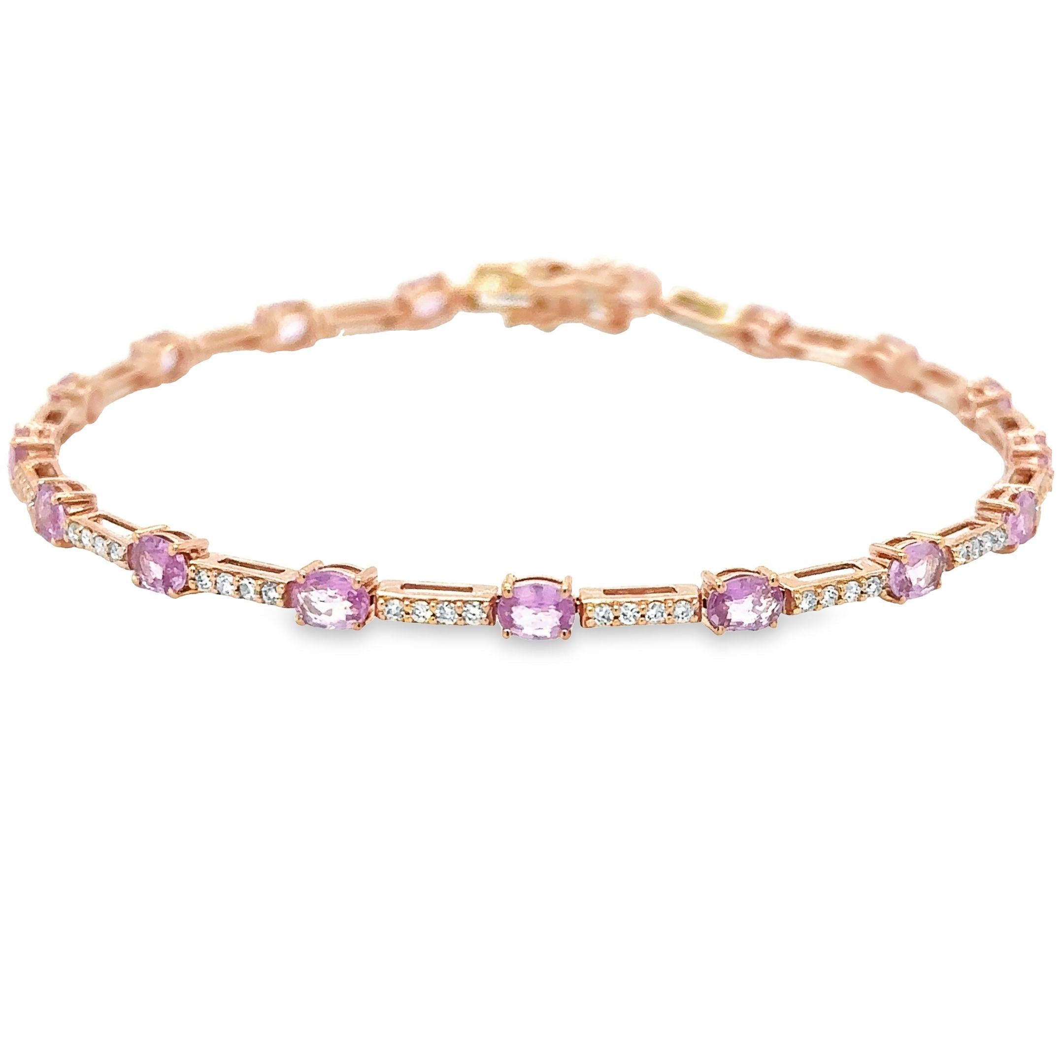 Brazalete De Diamantes Y Zafiro Rosa En Oro Rosa De 14K, 3,64 Tcw