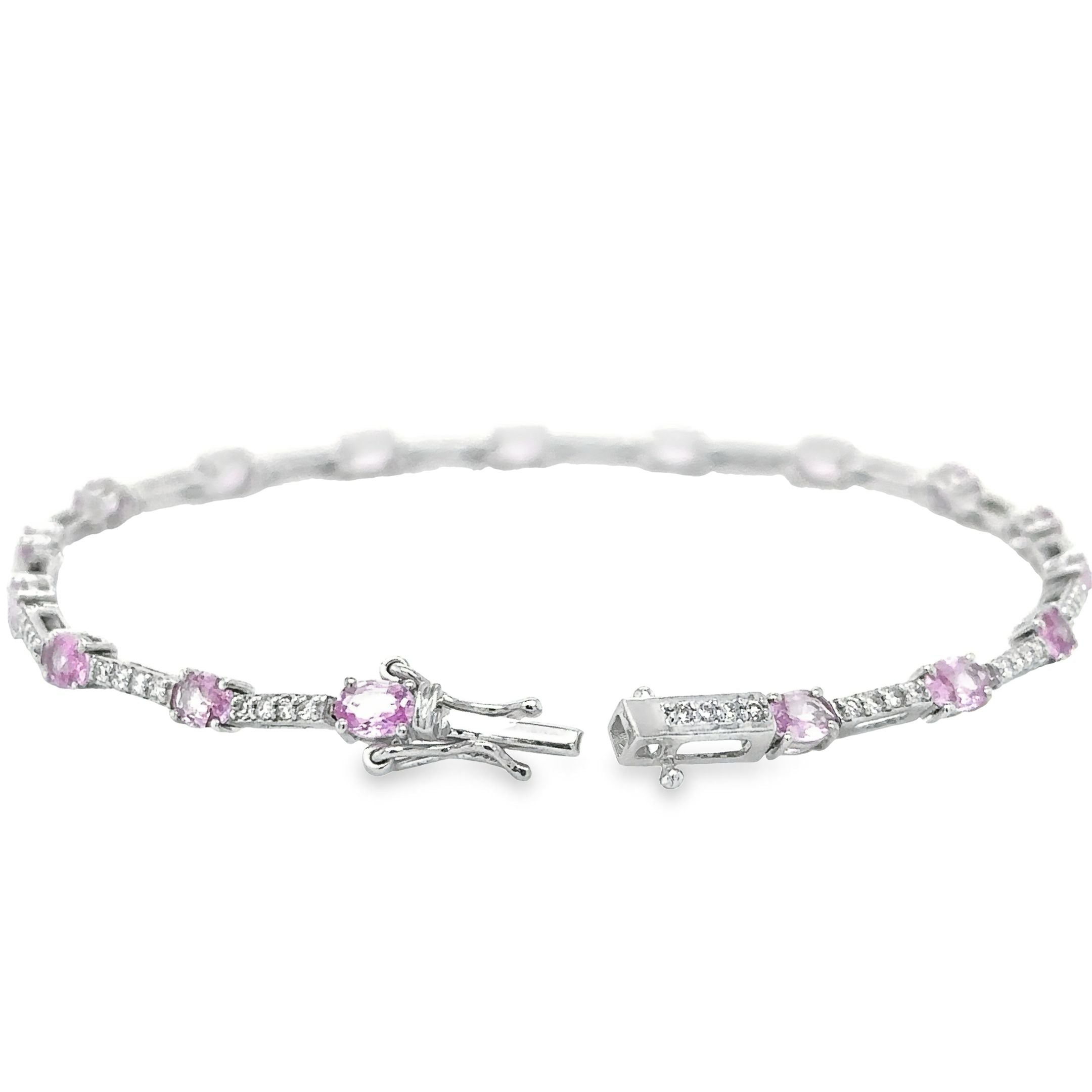 Brazalete De Diamantes Y Zafiro Rosa En Oro Blanco De 14K, 3,49 Tcw