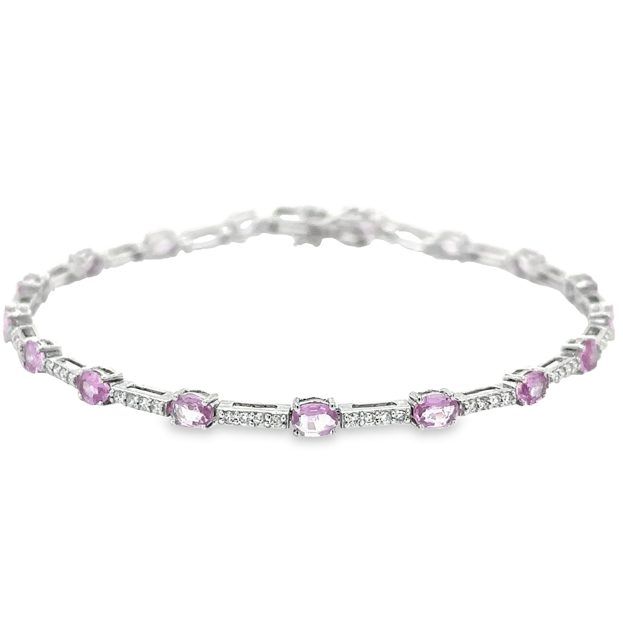 Brazalete De Diamantes Y Zafiro Rosa En Oro Blanco De 14K, 3,49 Tcw