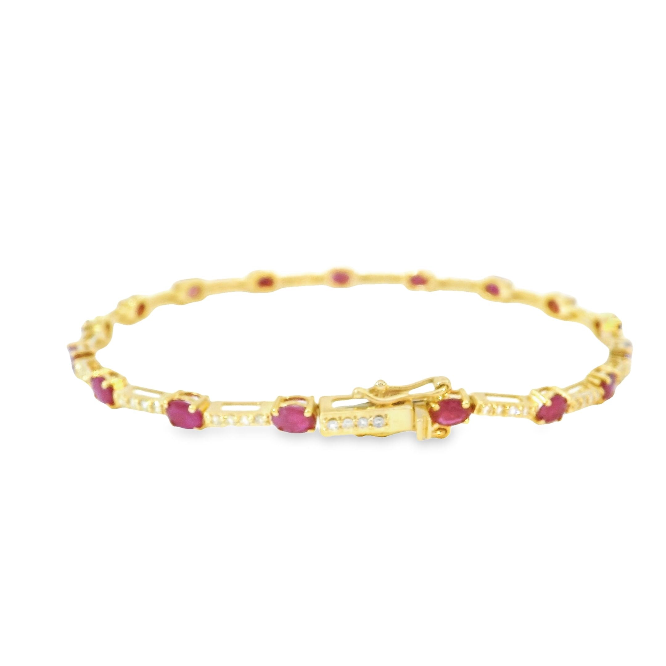 14K Yellow Gold Ruby and Diamond Bracelet, 3.79 TCW