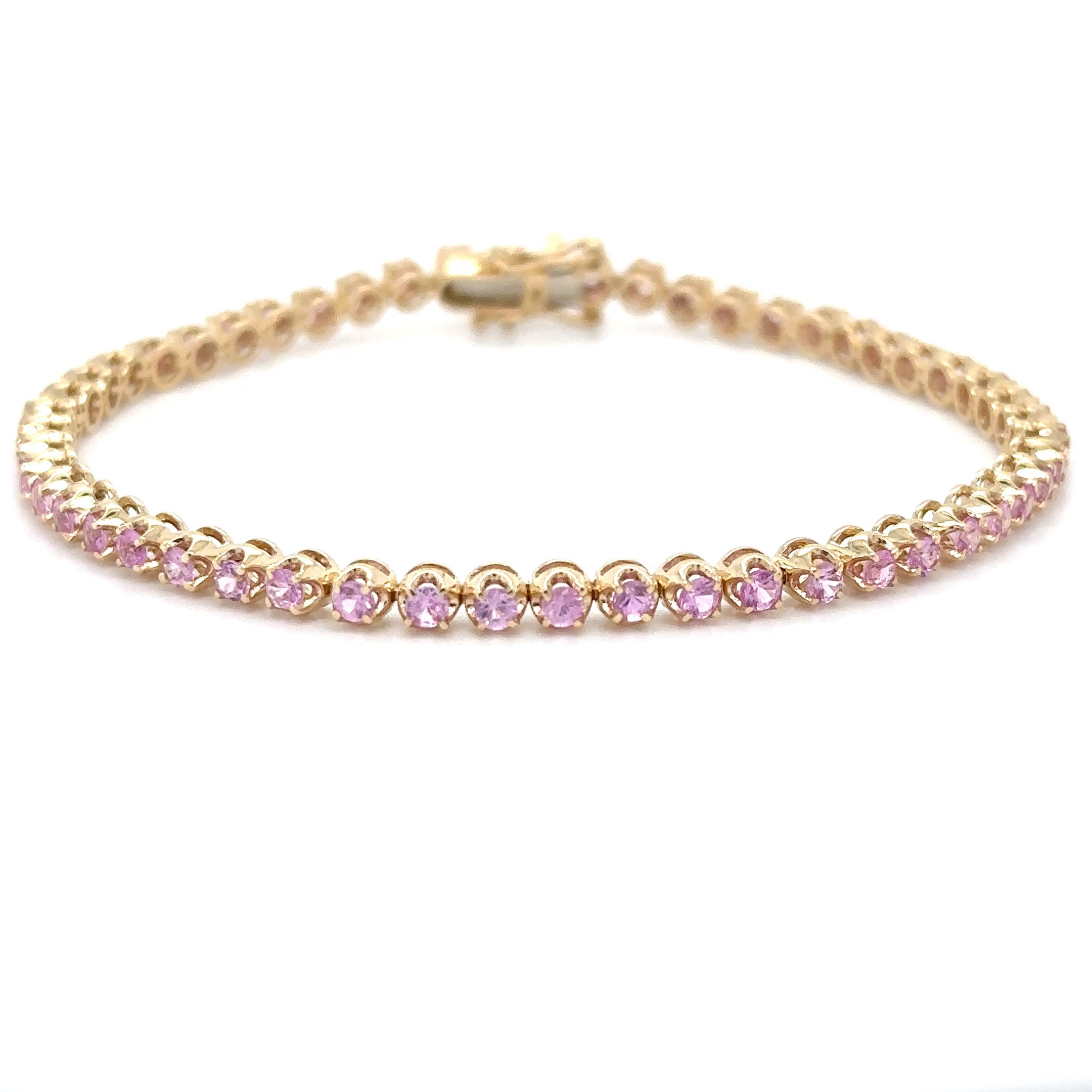 Pulsera De Tenis Con Zafiro Rosa En Oro Amarillo De 14 K, 7", 2.89CT