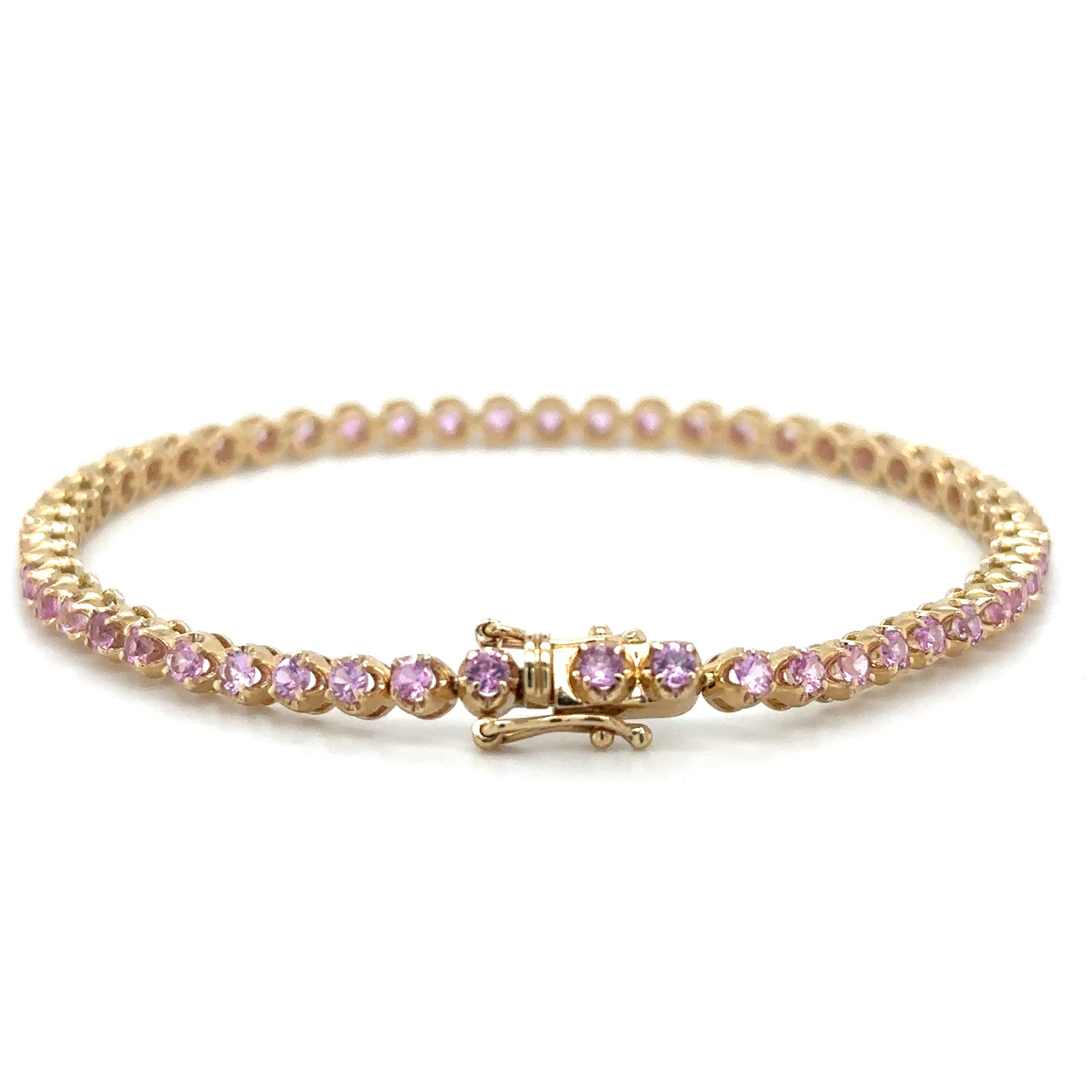 Pulsera De Tenis Con Zafiro Rosa En Oro Amarillo De 14 K, 7", 2.89CT