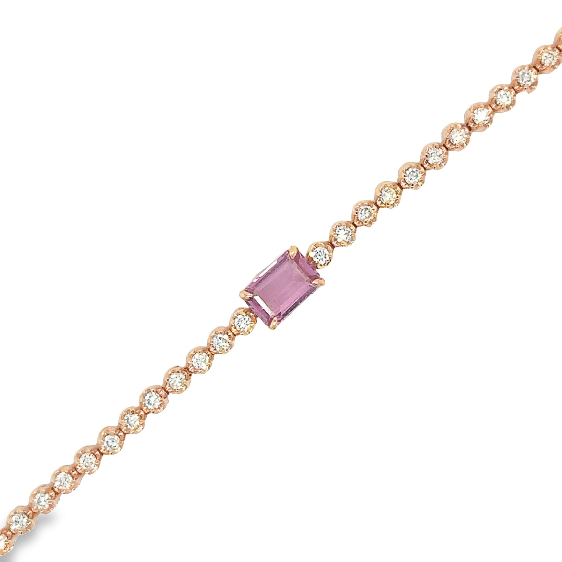 Pulsera De Oro Rosa Tenis De Diamantes & Zafiro Rosa 1,42 Tcw