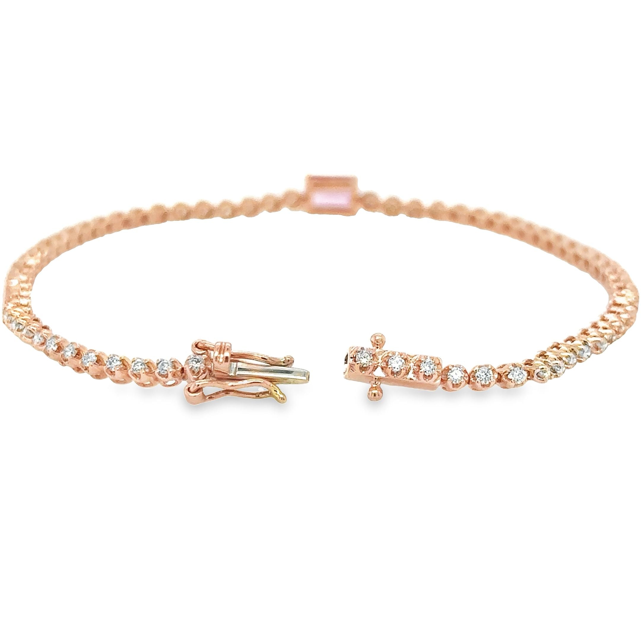 Pulsera De Oro Rosa Tenis De Diamantes & Zafiro Rosa 1,42 Tcw